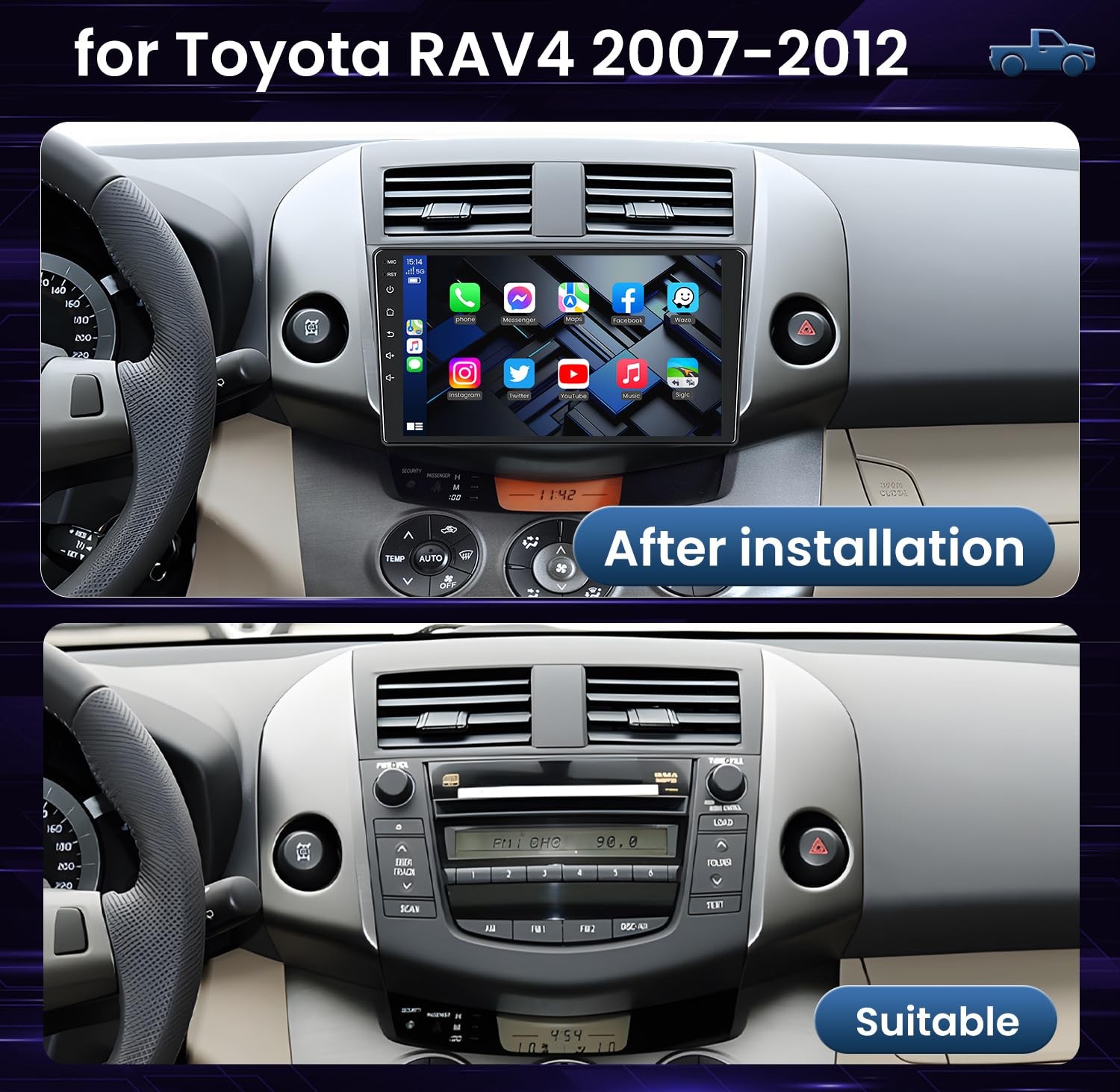 64G For Toyota RAV4 2007-12 Apple Carplay Android Auto Car GPS Radio Stereo JBL