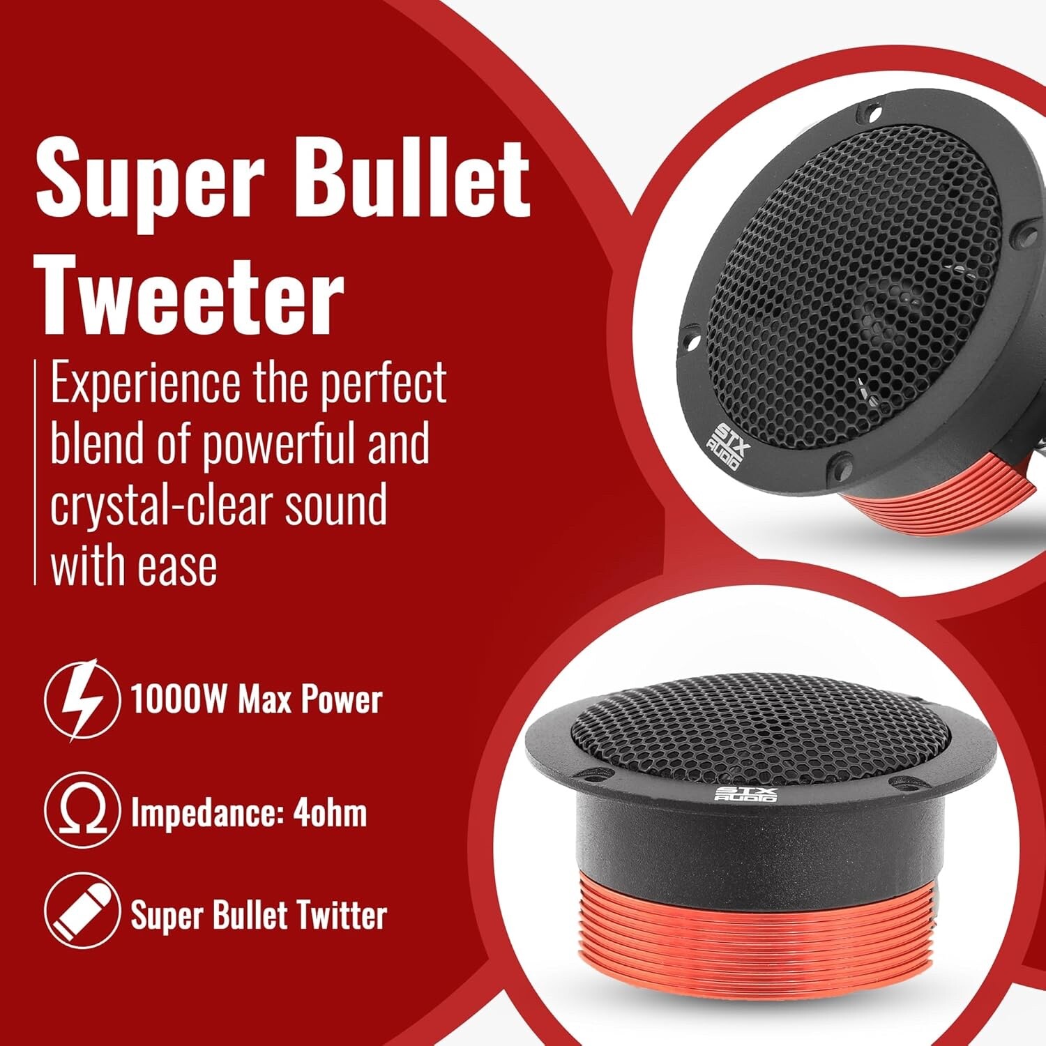 2x STXAudio 3.71 INCH Super Tweeter, 4 Ohm, 1000W Max, 105dB, Titanium, CCAW