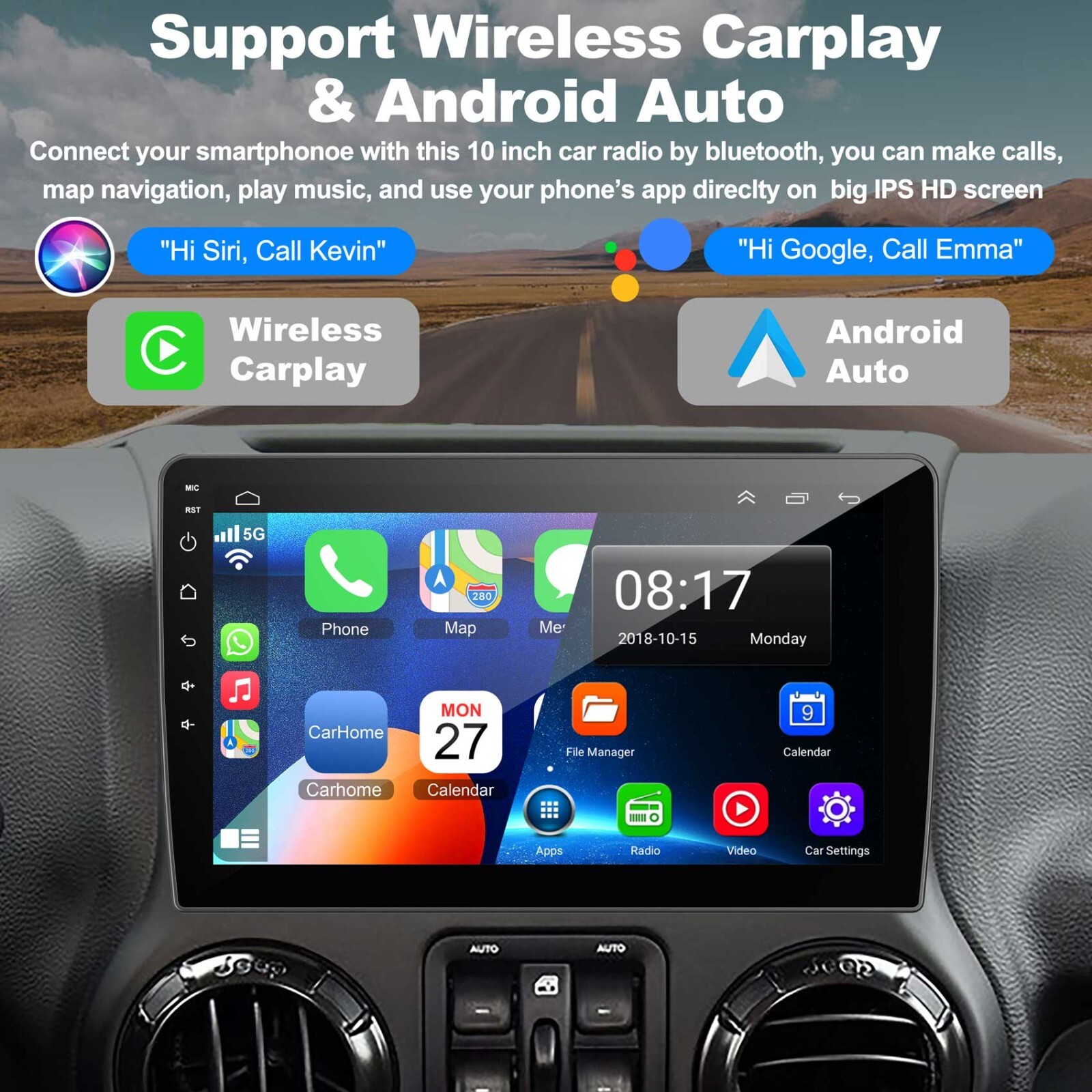 Car Radio For Jeep Wrangler 2007-2018 Double Din Car Stereo Apple Carplay GPS FM