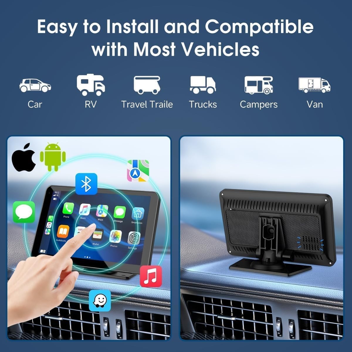 Bluetooth Carplay Screen with HD Backup Camera – 7″ Display