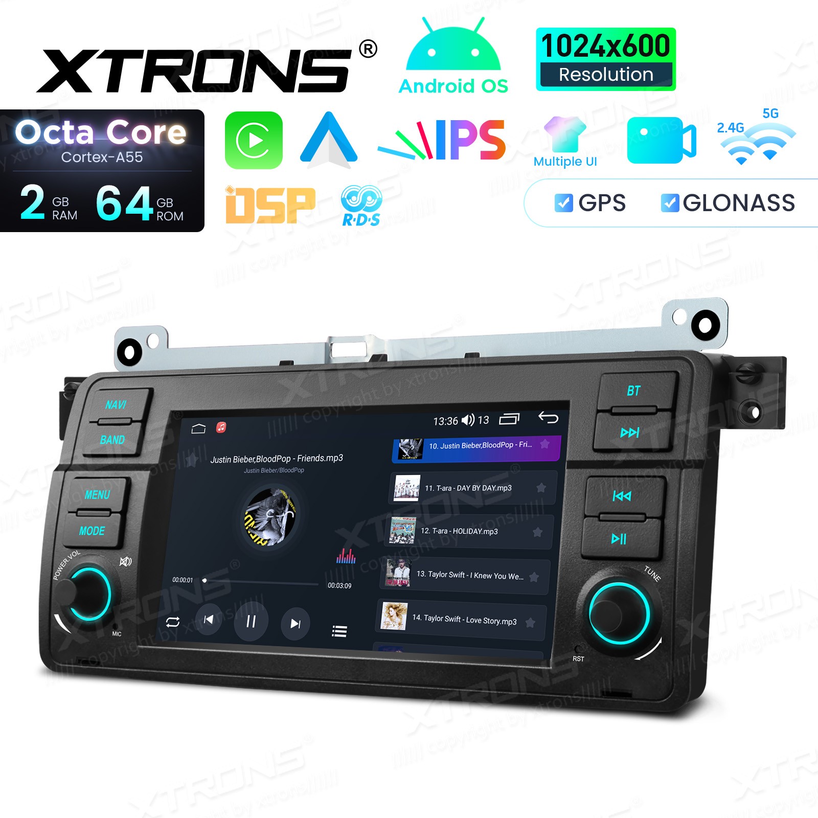 for BMW E46 325i 330i Android 14 Car Radio 7″ IPS Octa Core Wireless CarPlay 64G
