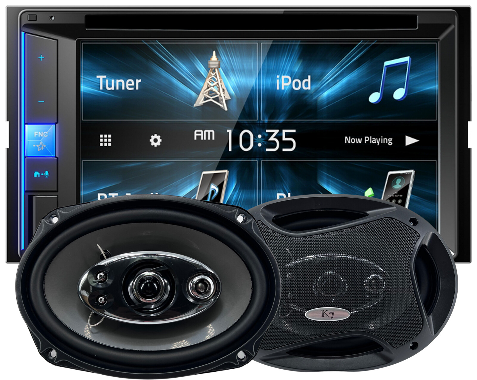 JVC KW-V25BT 6.2″ Touchscreen Receiver + 2x Audiotek K69.5 6×9″ Car Speakers