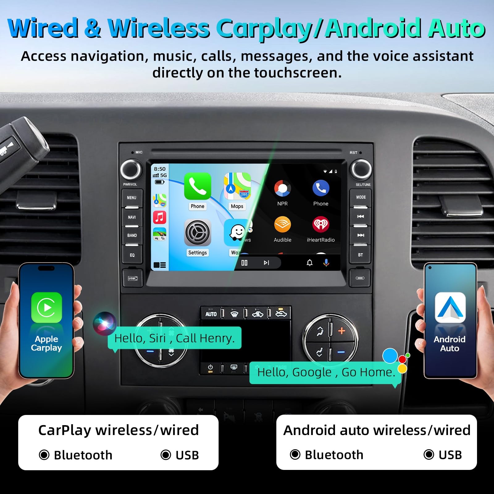 Car Stereo for Chevy Silverado 2007-2013 with Android 15 & Wireless CarPlay