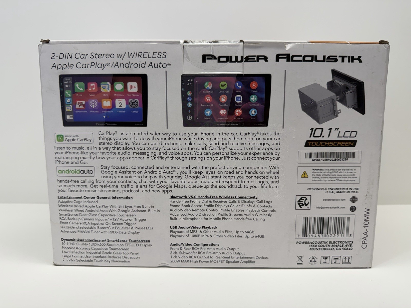 Power Acoustik 2-Din Car Stereo Wireless CarPlay | Android Auto (CPAA-10MW)