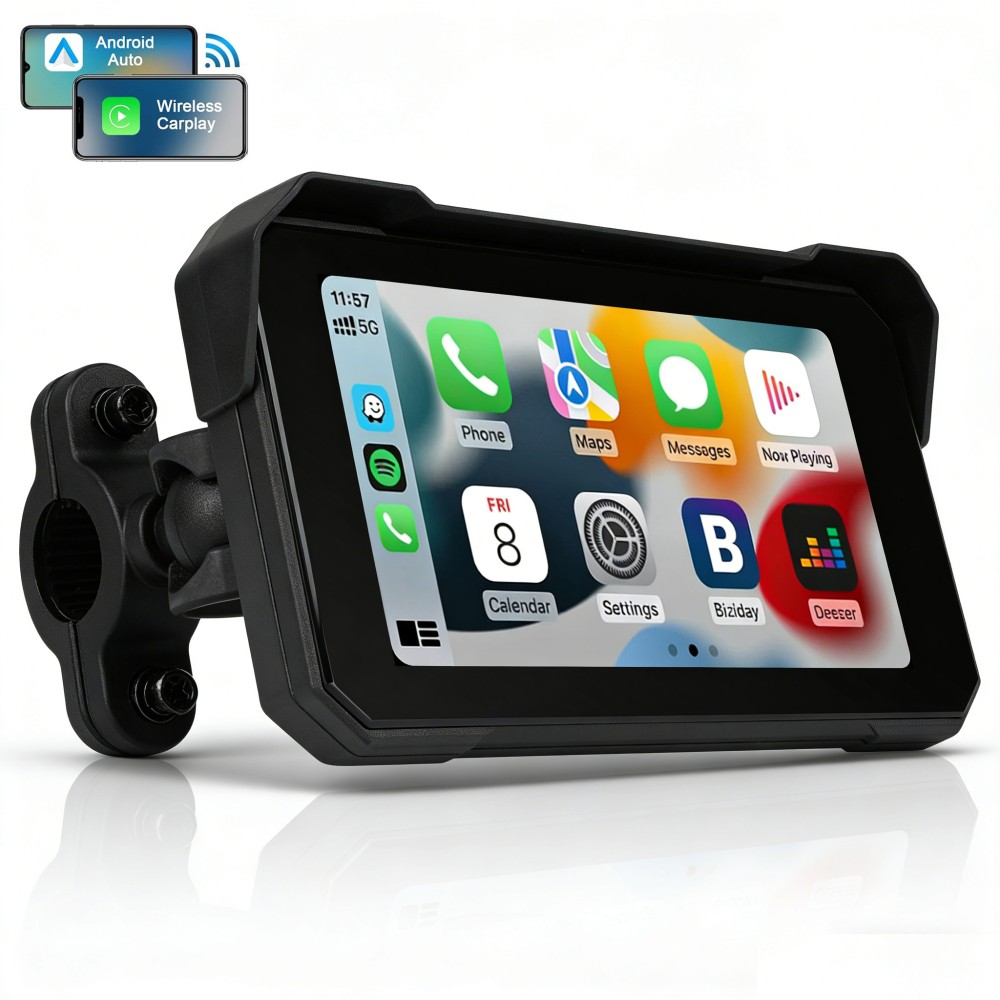 5″ Waterproof Wireless Motorcycle Portable Apple Carplay&Android Auto Car Stereo