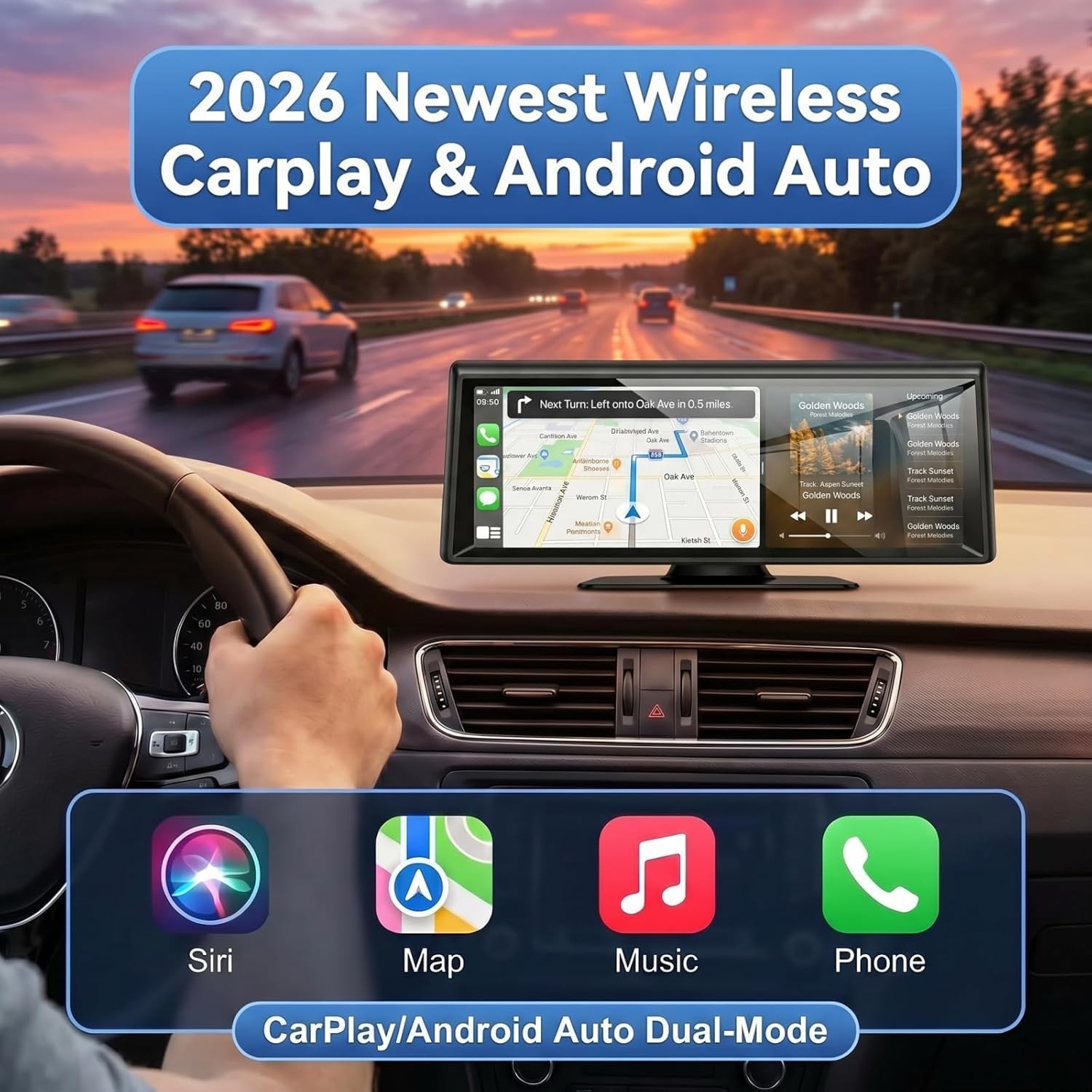 Wireless 8.1” CarPlay Screen with Voice Control & Backup Camera Features