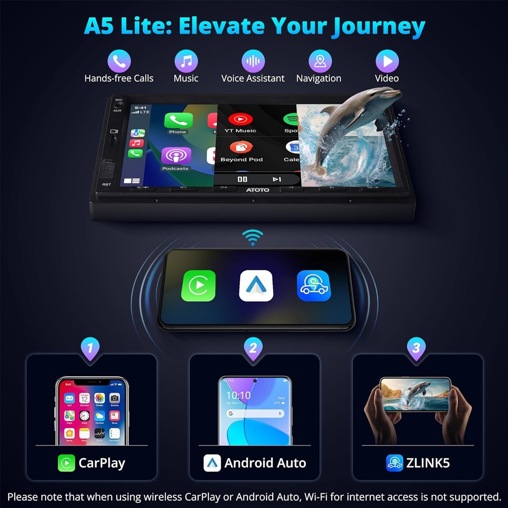 ATOTO A6PF 7in Double Din Car Stereo-2G+32G Wireless Android Auto & CarPlay,WiFi