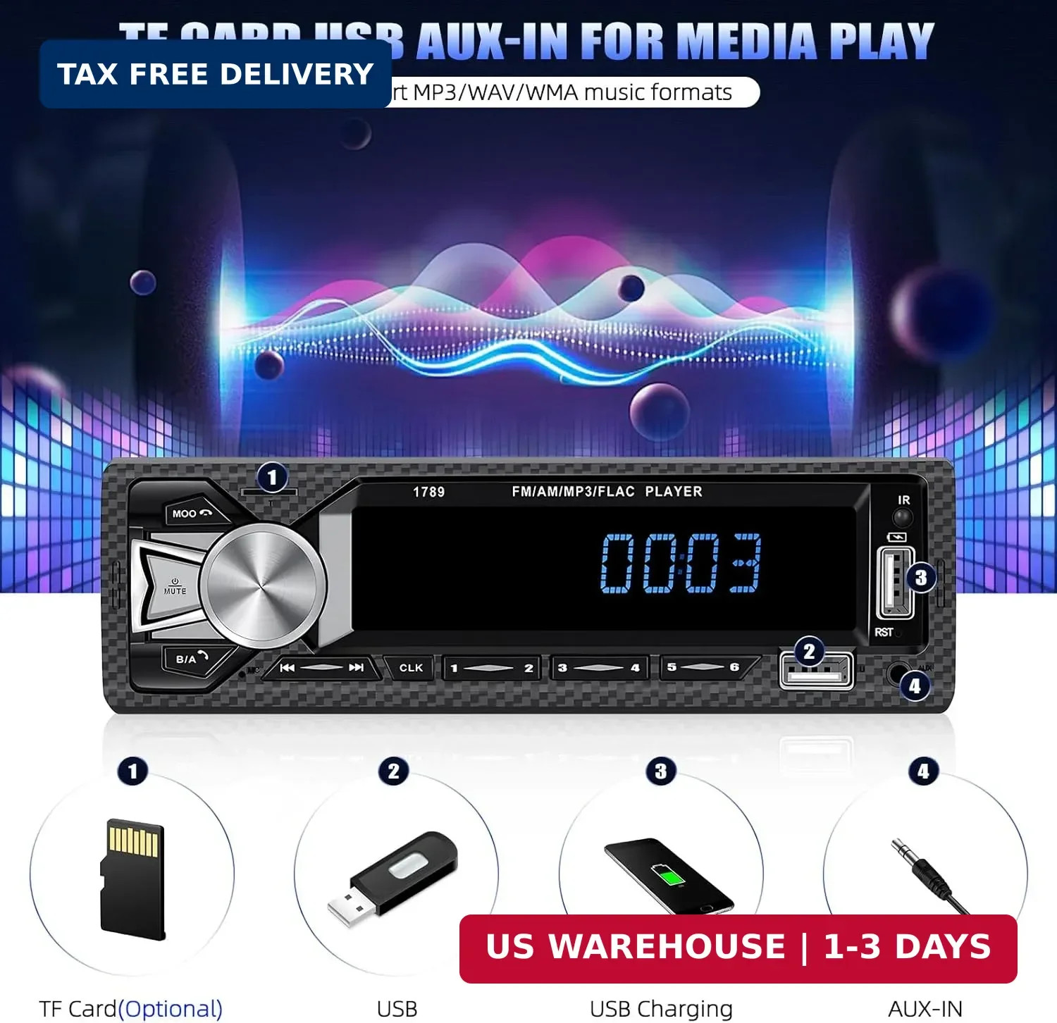 Single Din Car Stereo Bluetooth Hands Free Calling Car Audio Receivers with Digi