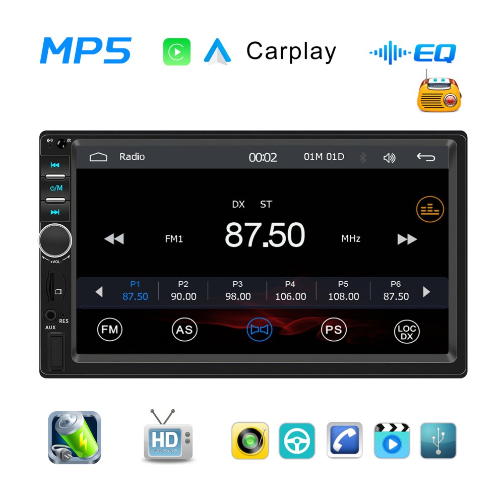 2 Din Apple Carplay Android Auto 7″ Car Stereo Radio Bluetooth Touch Screen Cam