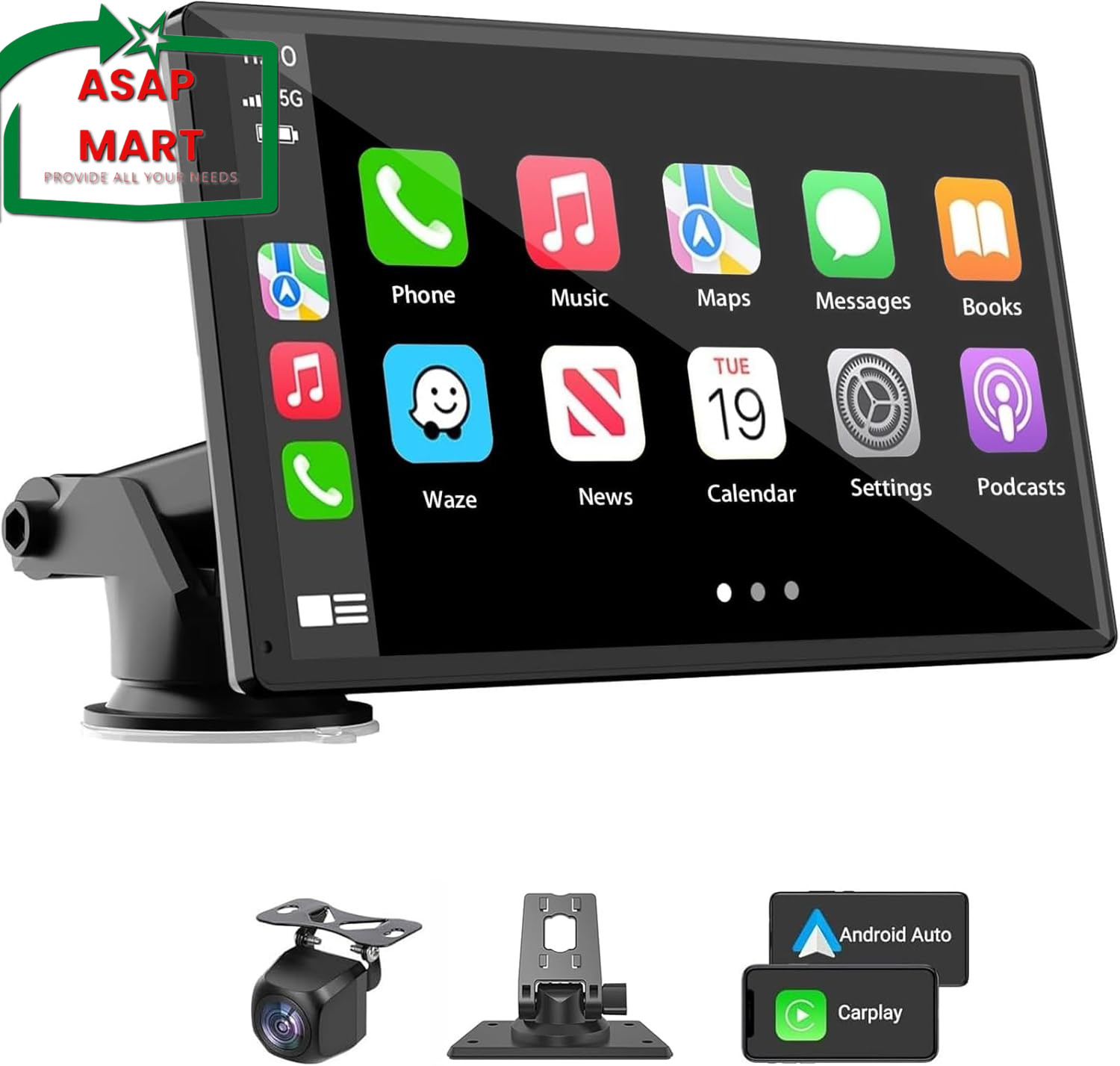 Portable Wireless Carplay Car Stereo, 7″ HD Touchscreen for Car with Apple Carpl