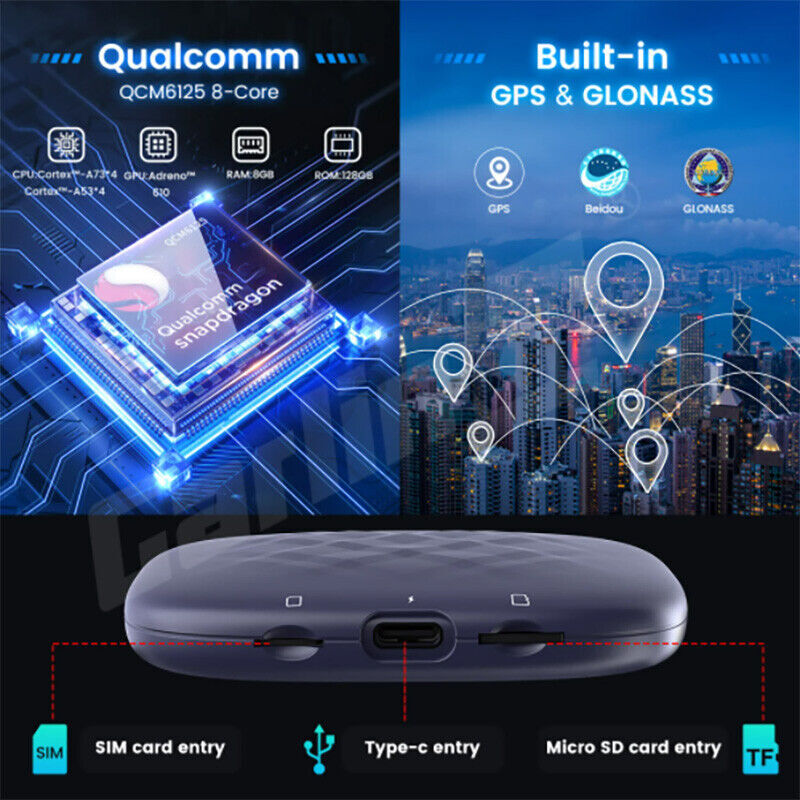 Android13 Ai Box Carplay Qcm6125 Wireless Carplay Android Auto Adapter 8+128g US