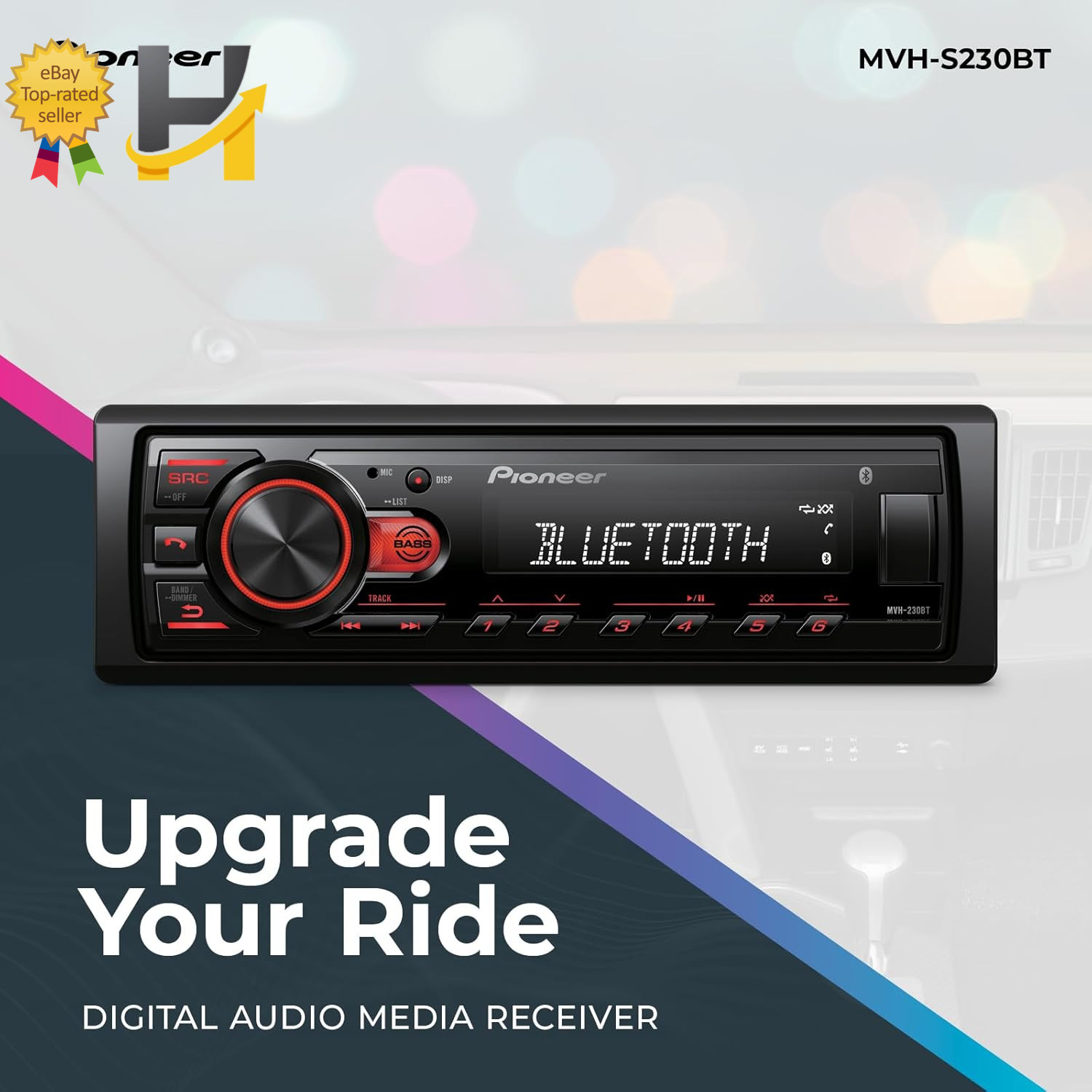 Pioneer MVH-S110BT 1-Din Digital Media Receiver Car Stereo – Bluetooth, Black