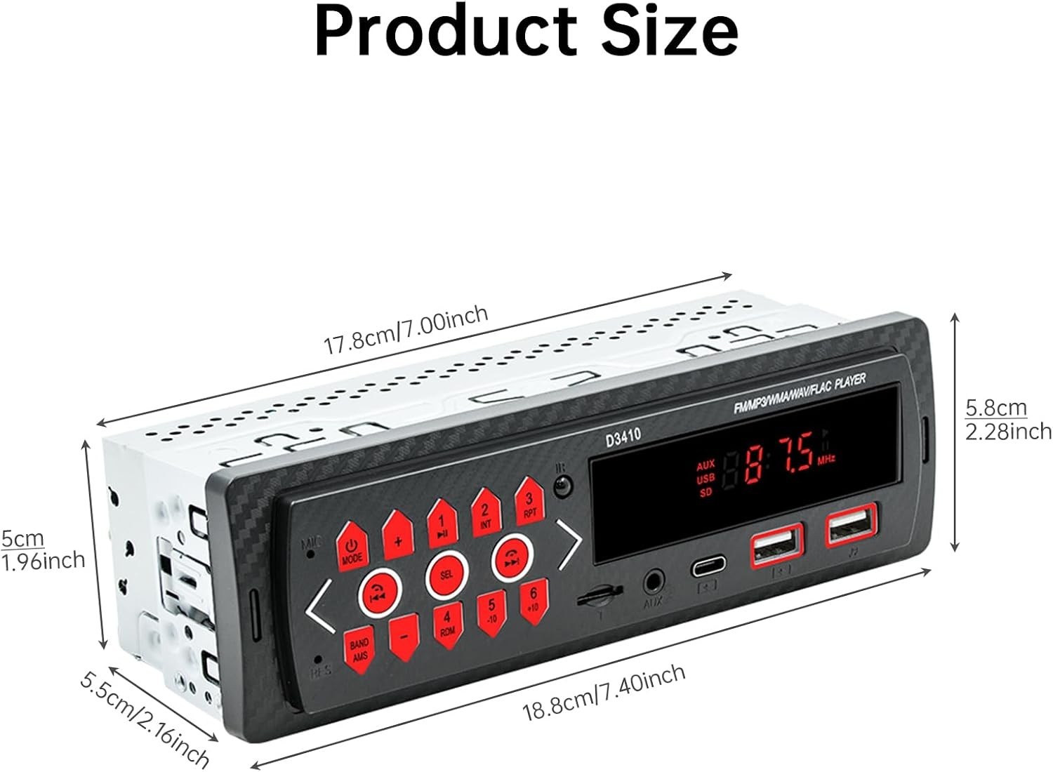 Car Audio Bluetooth Single DIN Stereo, 12V LED Car Radio MP3 Player with Hand…