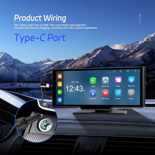 10.26″ Portable CarPlay Screen for Car, Wireless Car Play & Android Auto, black