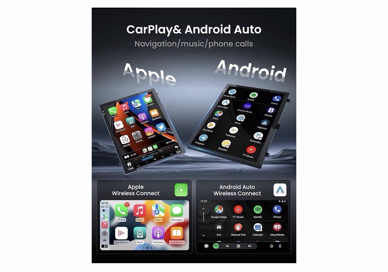 2 DIN Touchscreen Car Stereo Radio CarPlay Android Auto GPS USB Bluetooth