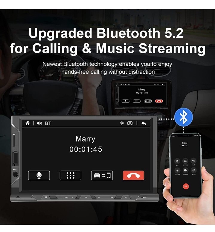 New Nanoo Bluetooth 5.2 Double Din Car Stereo with Apple CarPlay Android 7″