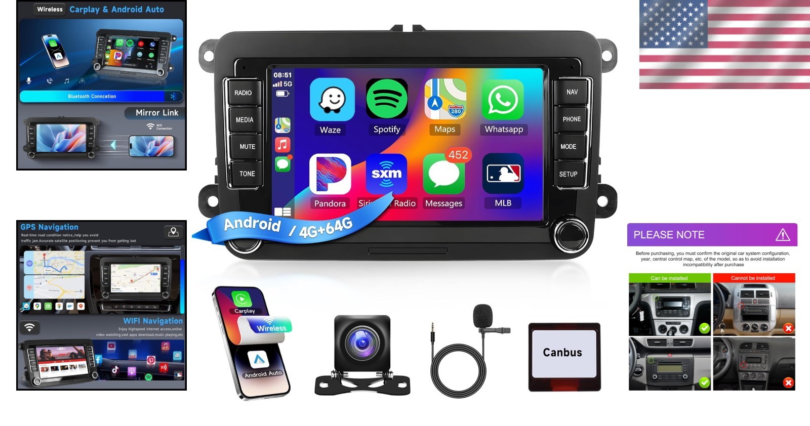 Upgrade Your VW with 4G+64G Android Stereo – Wireless CarPlay, 7” Display