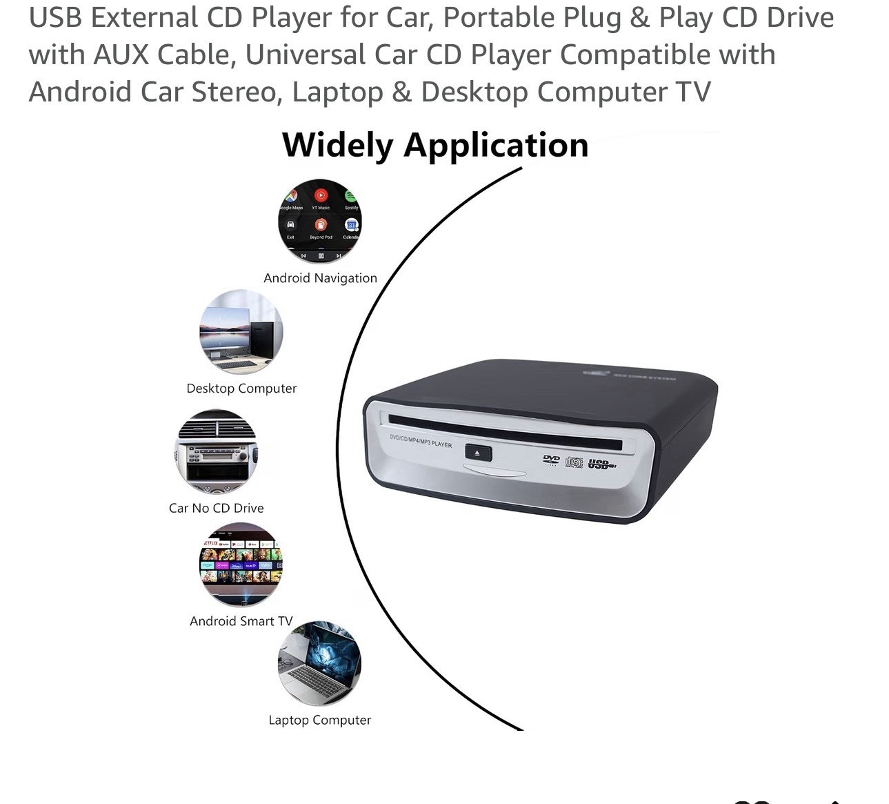 Universal External Car CD Player Machine USB CD Player for Car