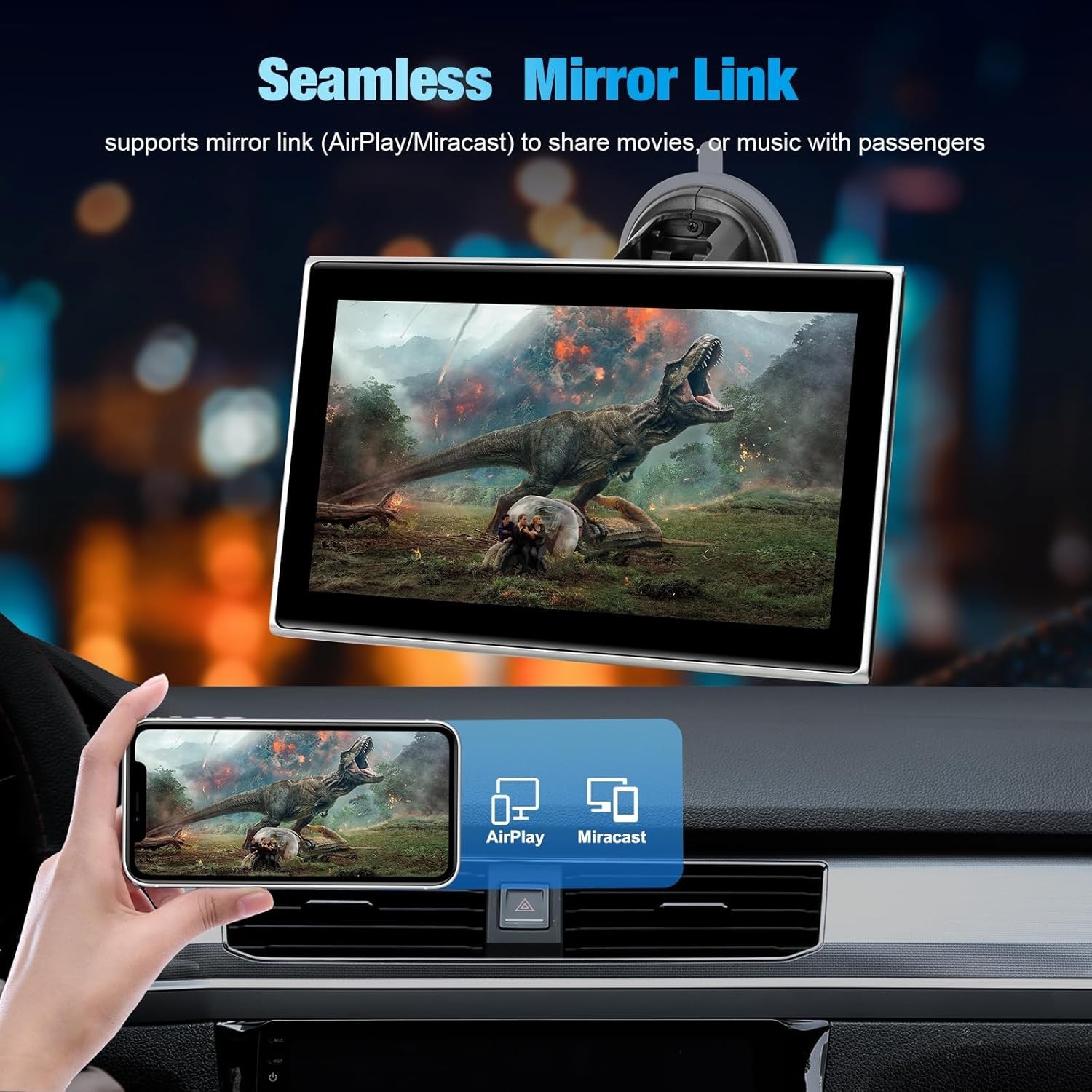 Portable HD CarPlay Screen – 360° Adjustable Mount & Easy Setup for Any Vehicle