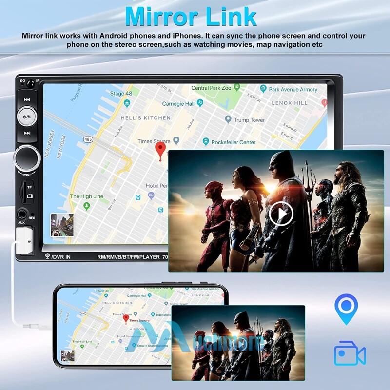 Double 2Din 7″ Touch Screen Car Stereo Bluetooth Radio IOS/Android Carplay + Cam