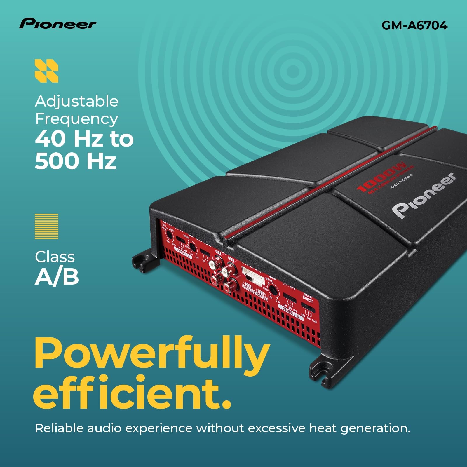 Pioneer GM-A6704 4-Channel Car Amplifier – 1000W Max, Class AB, Bridgeable De…