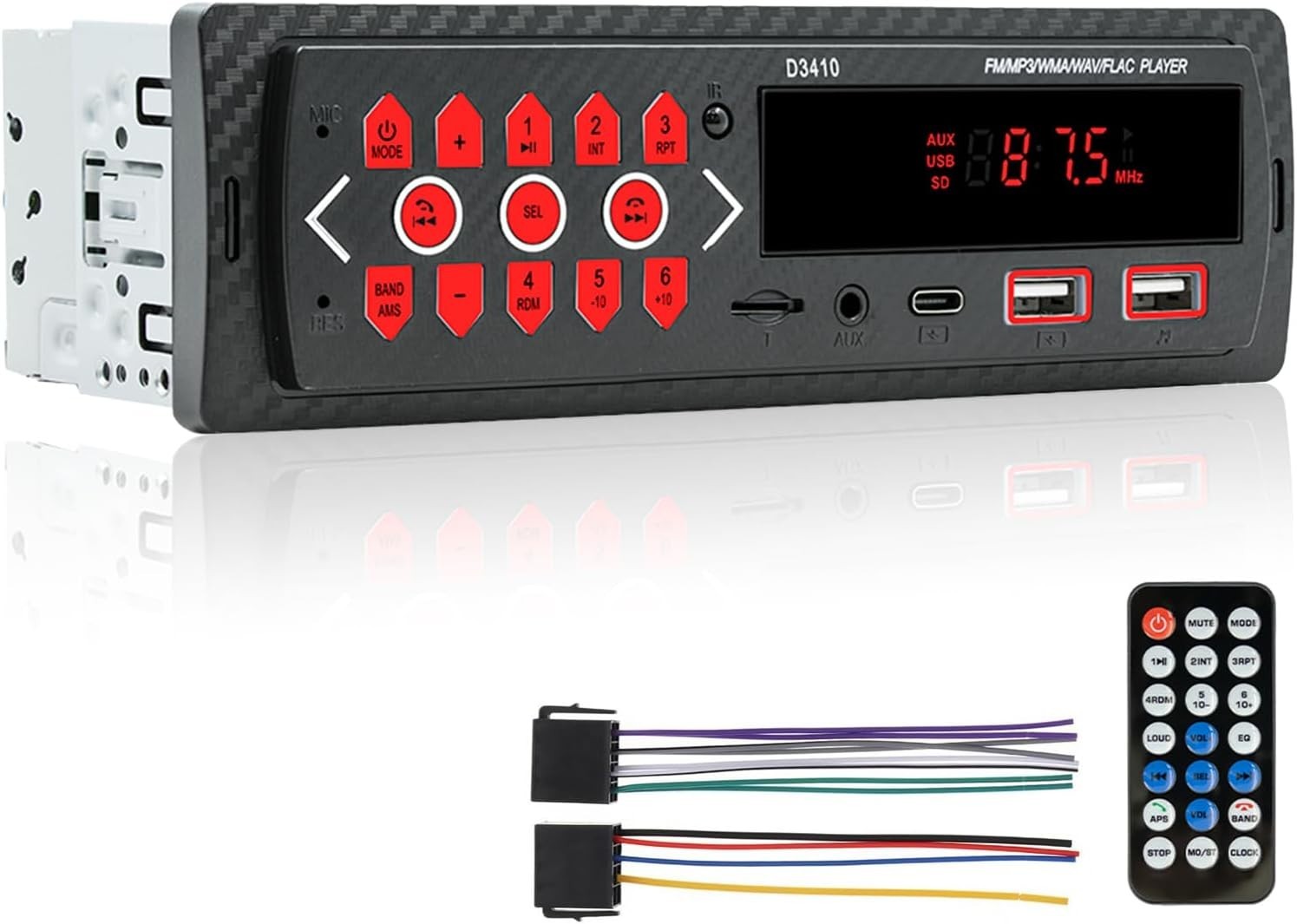Car Audio Bluetooth Single DIN Stereo, 12V LED Car Radio MP3 Player with Hand…