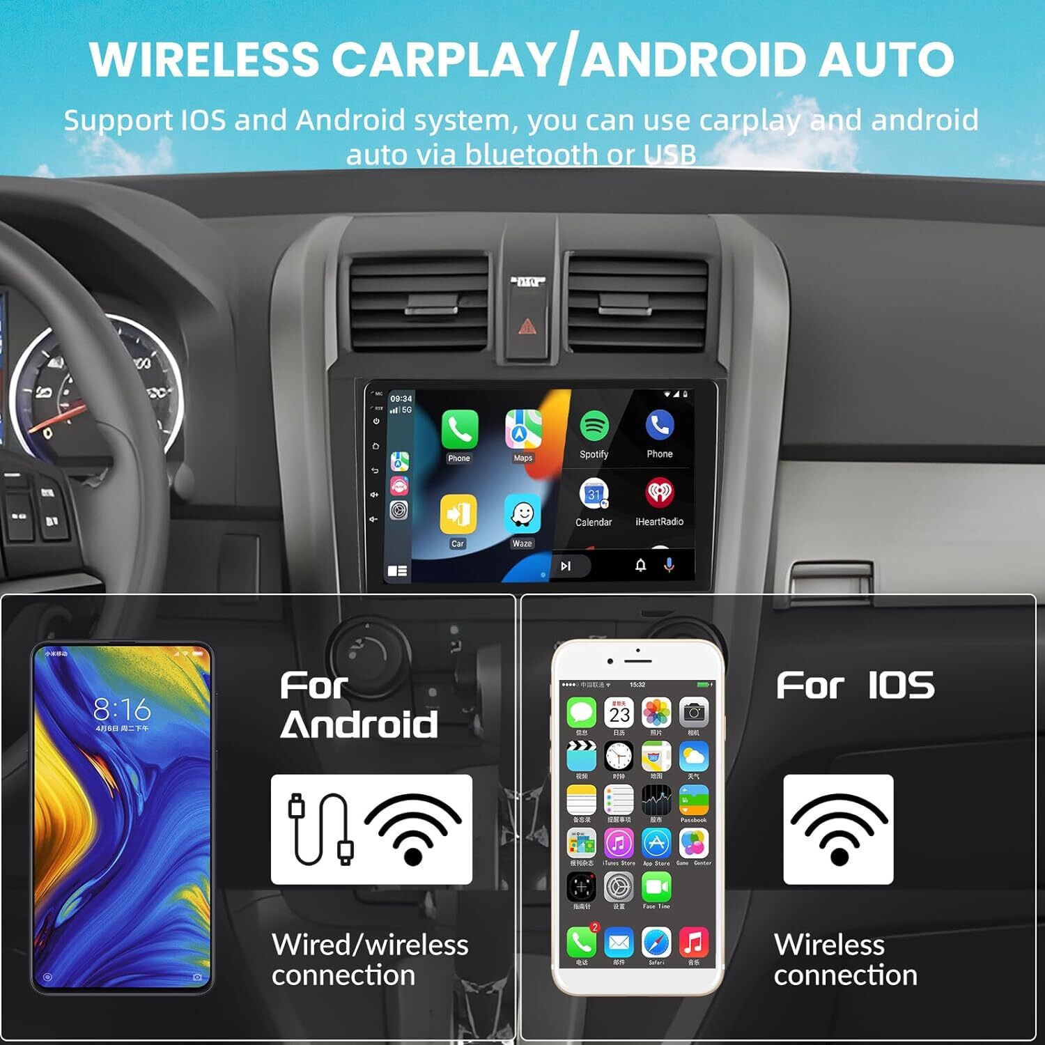 For Honda CRV 2007-2011 Android 15 Apple Carplay Car Stereo 32GB Radio + Camera