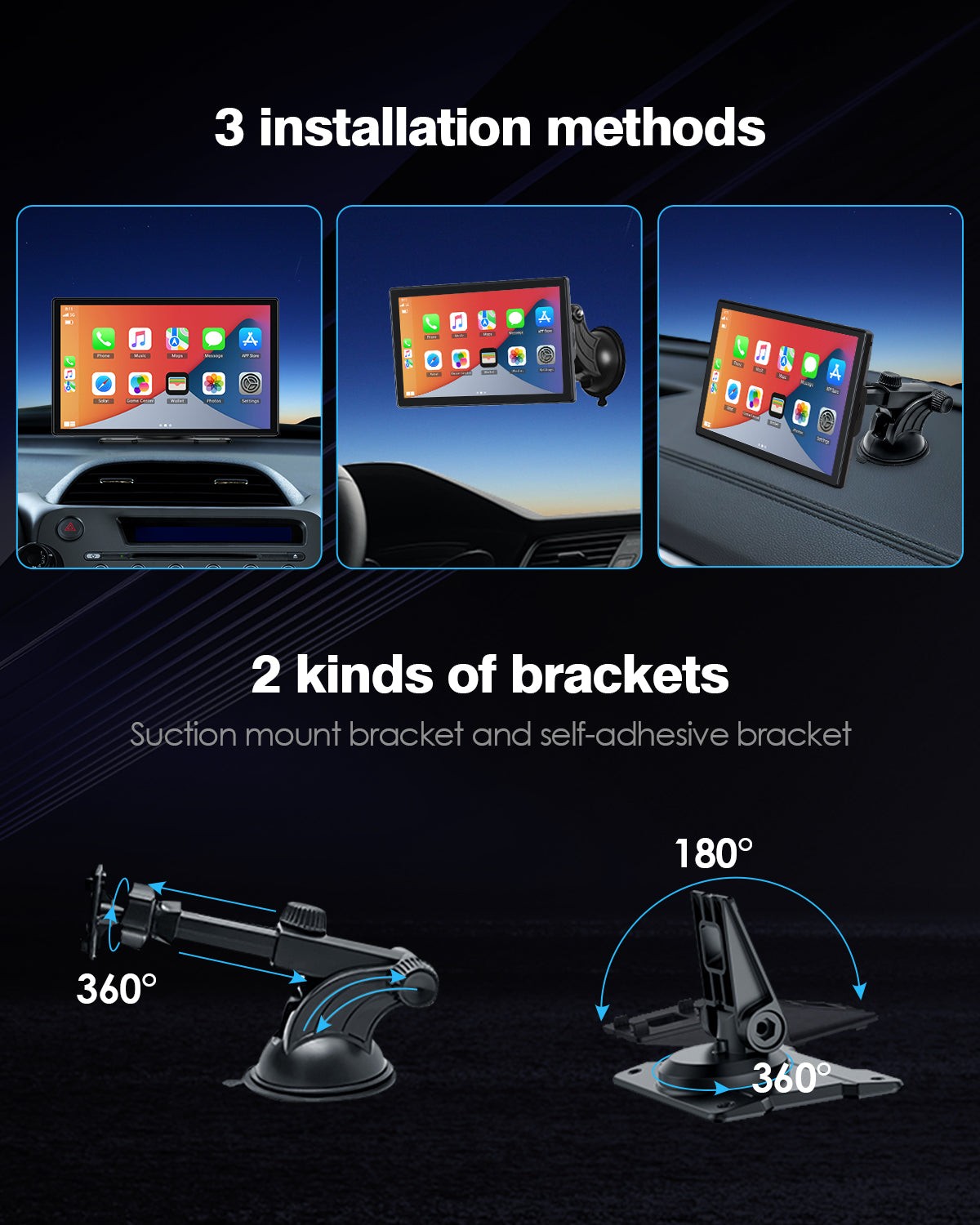 Wireless Apple Carplay Android Auto 9in Touch Screen Car Stereo w/ Backup Camera