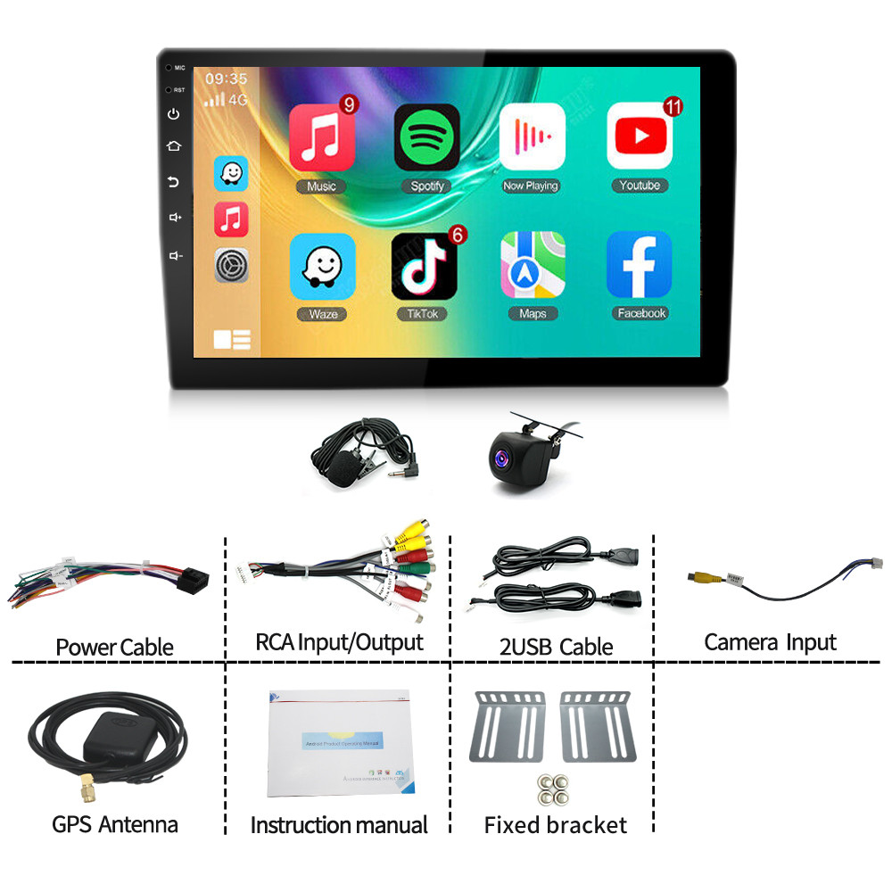 4G+64G Android 13.0 CarPlay Car Stereo Radio 10.1″ Double 2 Din GPS Navi +Camera