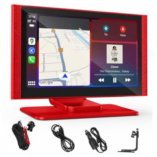 7″ Wireless CarPlay – Clearance! Android Auto Touchscreen | Portable HD Car red