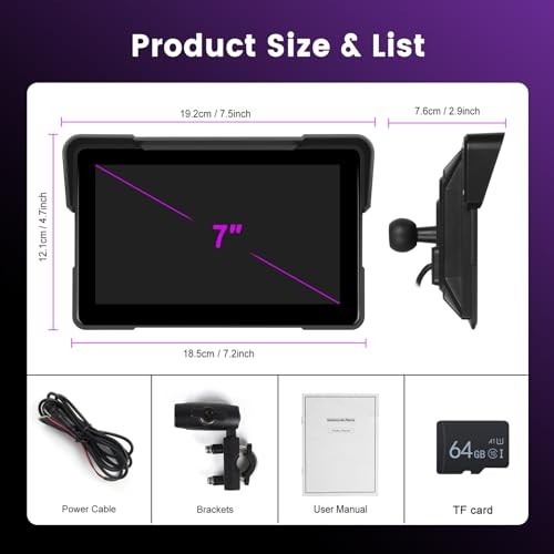 Motorcycle Carplay Screen 7 Inch with Wireless CarPlay/Android Auto,
