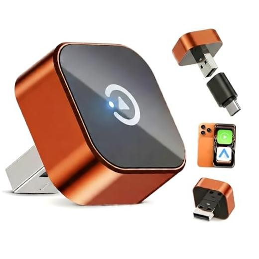2026 Wireless CarPlay & Android Auto Adapter, Mini 2-in-1 Plug & Medium Orange