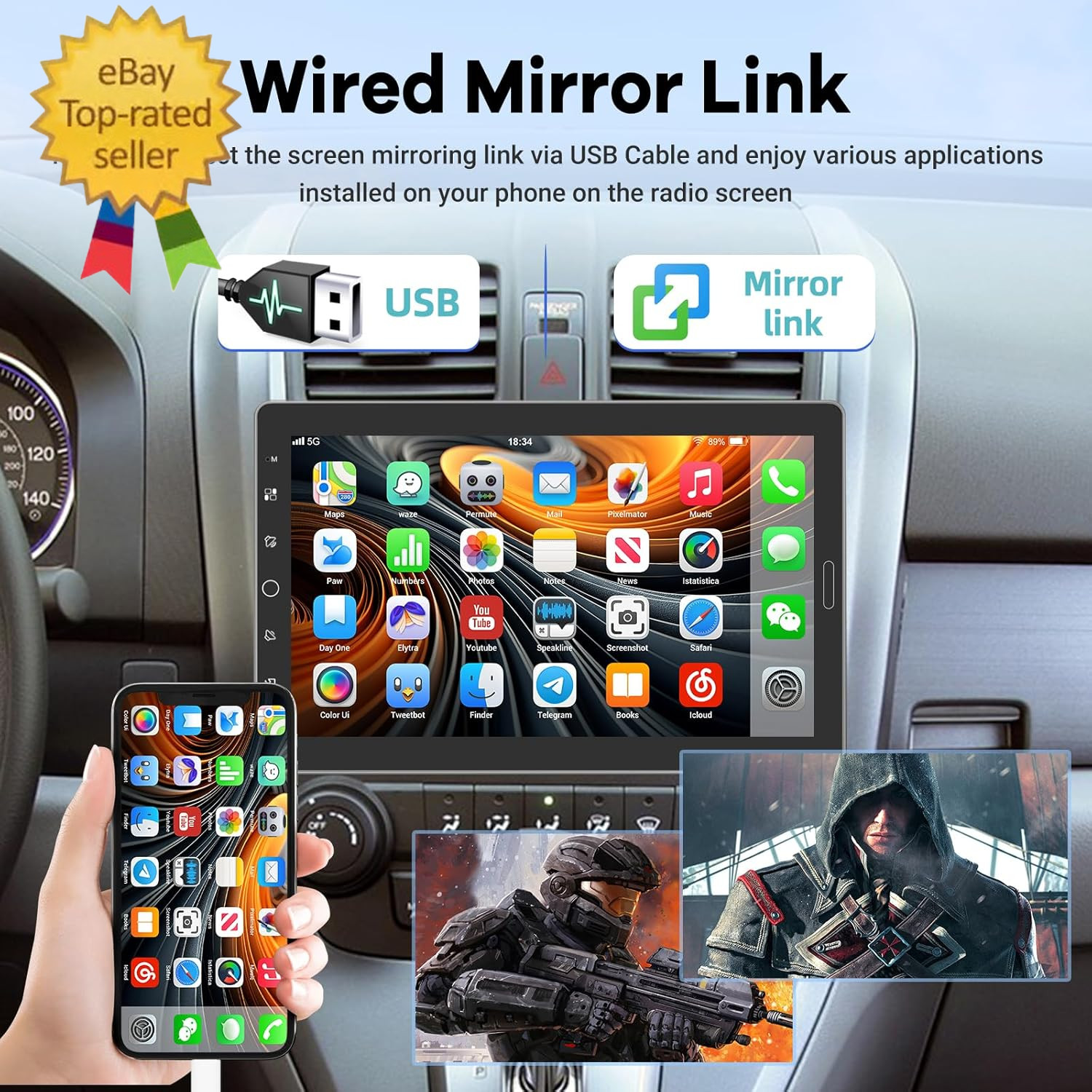 10.1 Inch Single Din Car Stereo with Carplay and Android Auto, 10 Inch Touch Scr