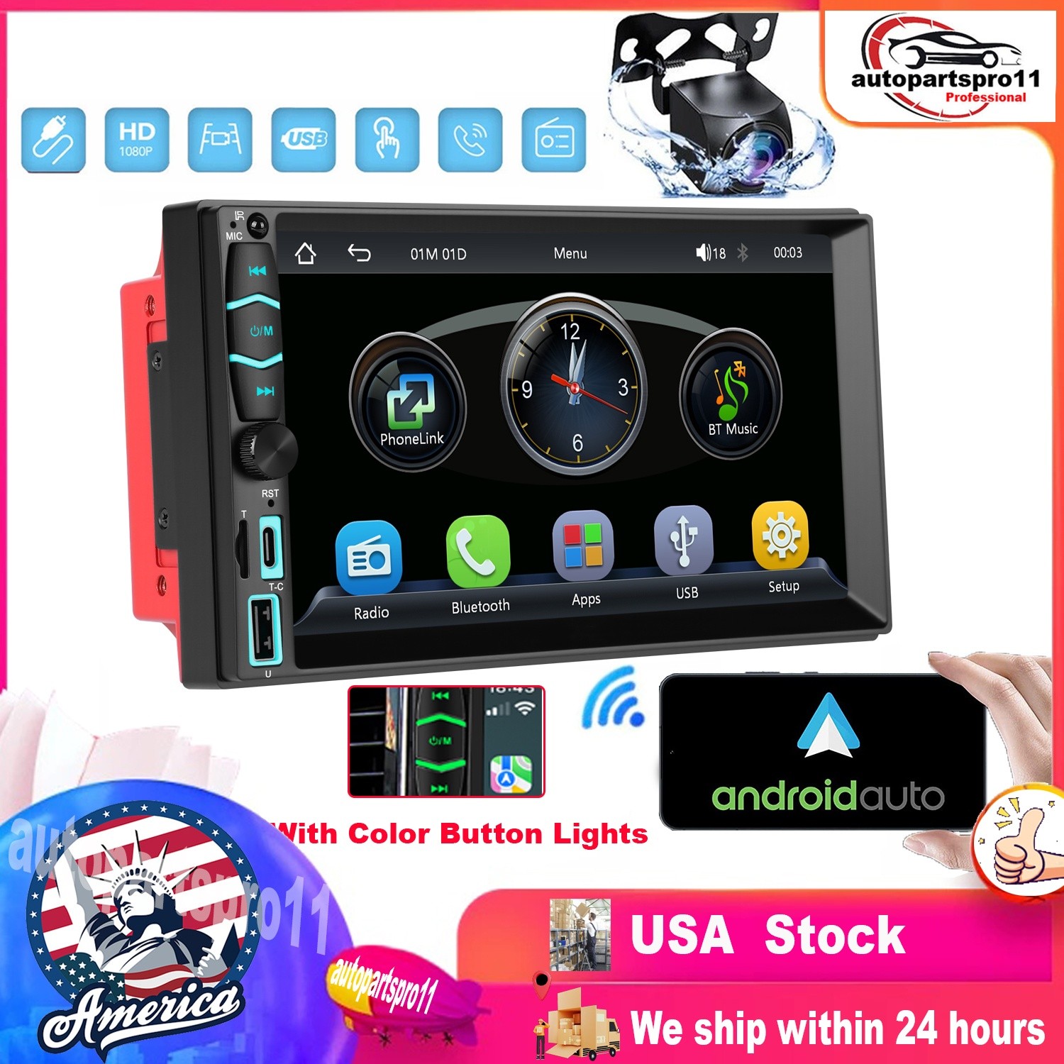 7″ Wireless Car Stereo Apple Carplay Radio Screen For Audio Receivers Bluetooth