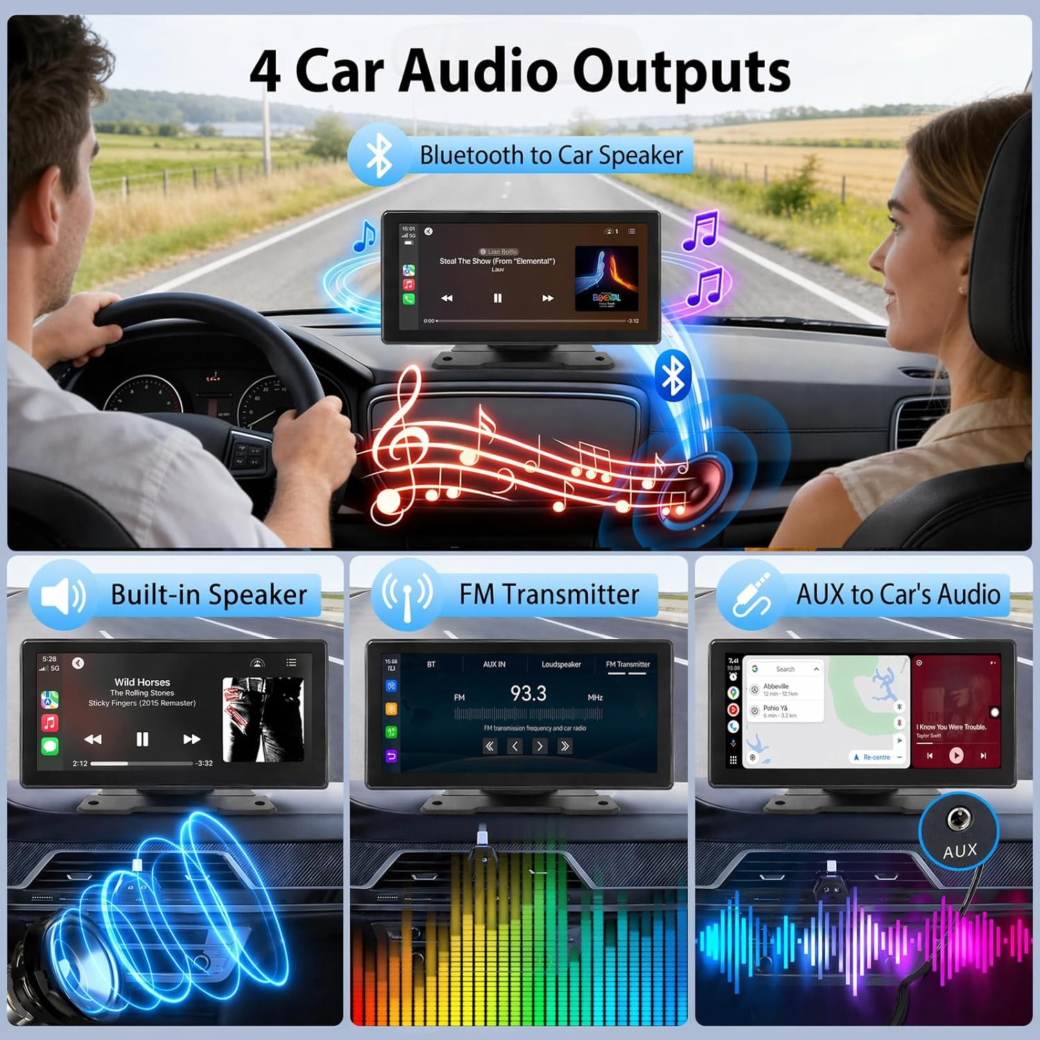 9 Inch Carplay Screen for Car, Wireless Carplay & Android Auto Portable Touchscr