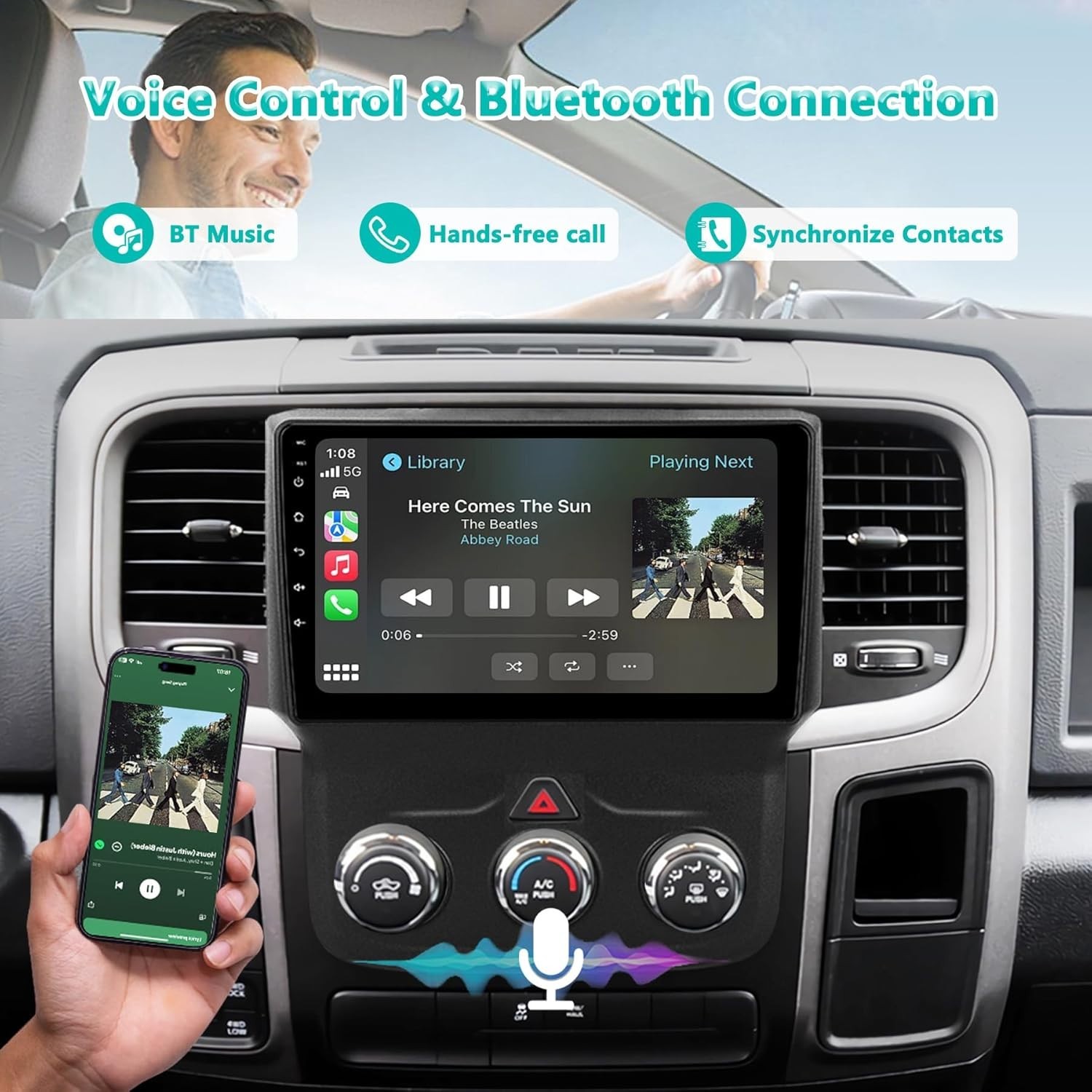 9″ 64G Android Auto Carplay for Dodge RAM 1500 2500 3500 2013-2018 (Manual AC)