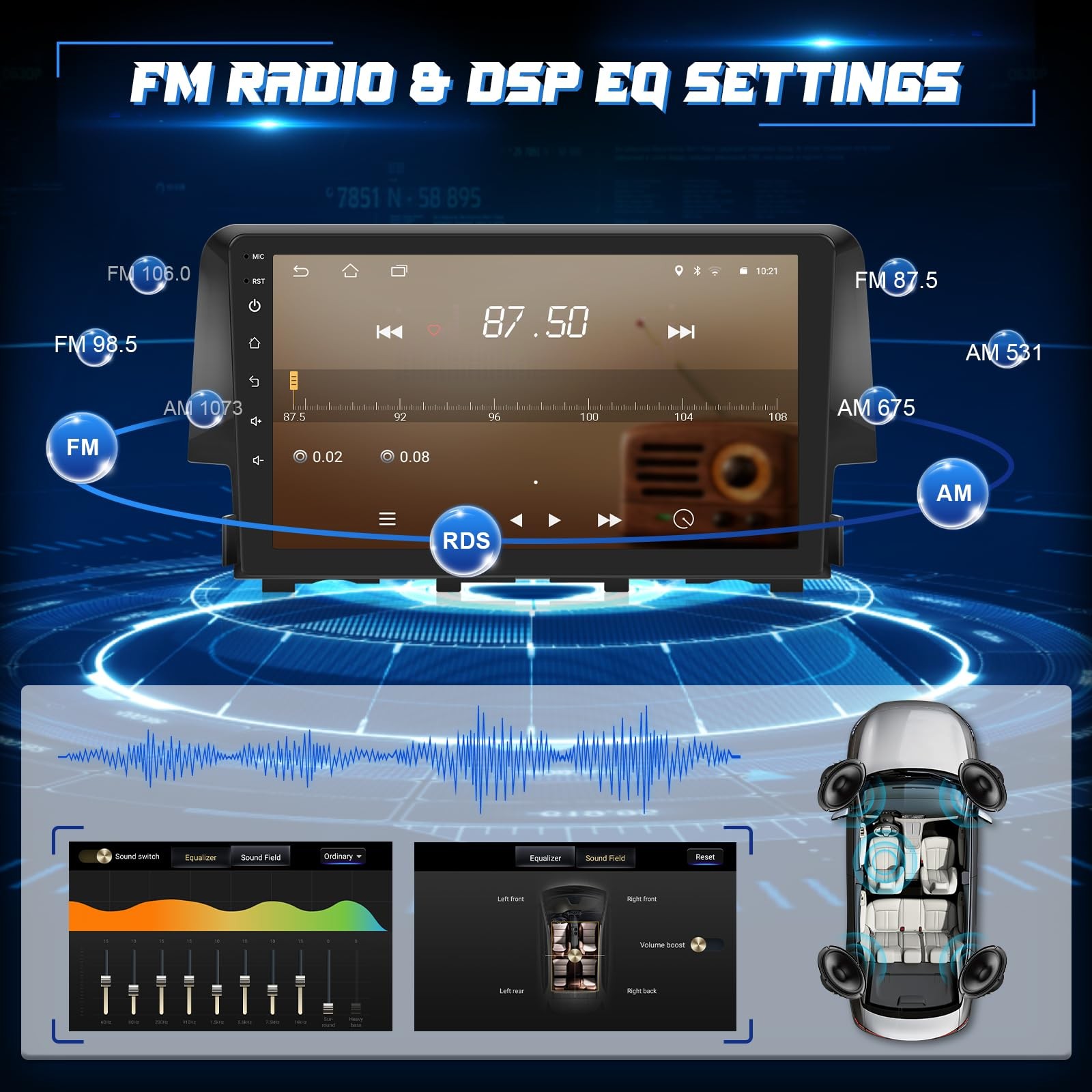 64G Car Stereo Radio for Honda Civic 2016-2021 Screen Carplay Auto 1280*800 GPS