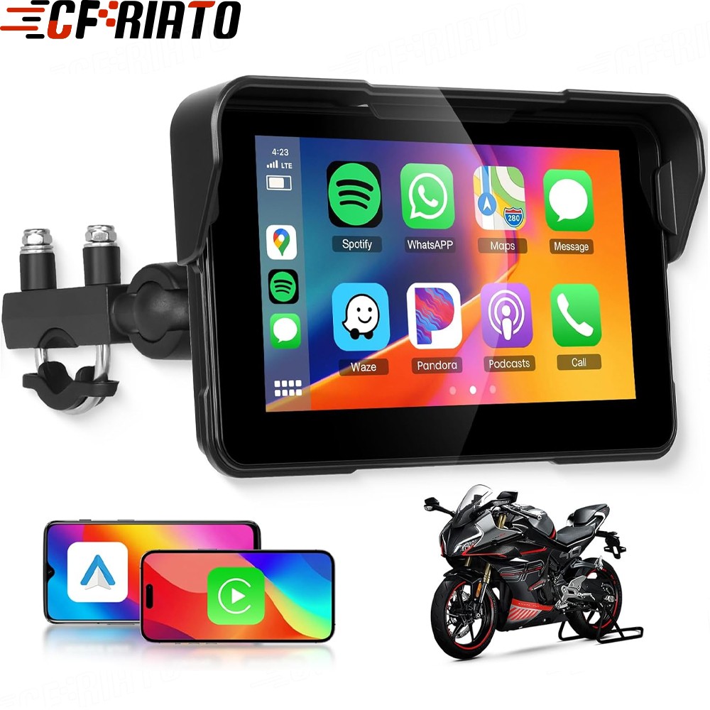 5″ Waterproof Motorcycle Navigator Portable Wireless CarPlay Android Auto Screen