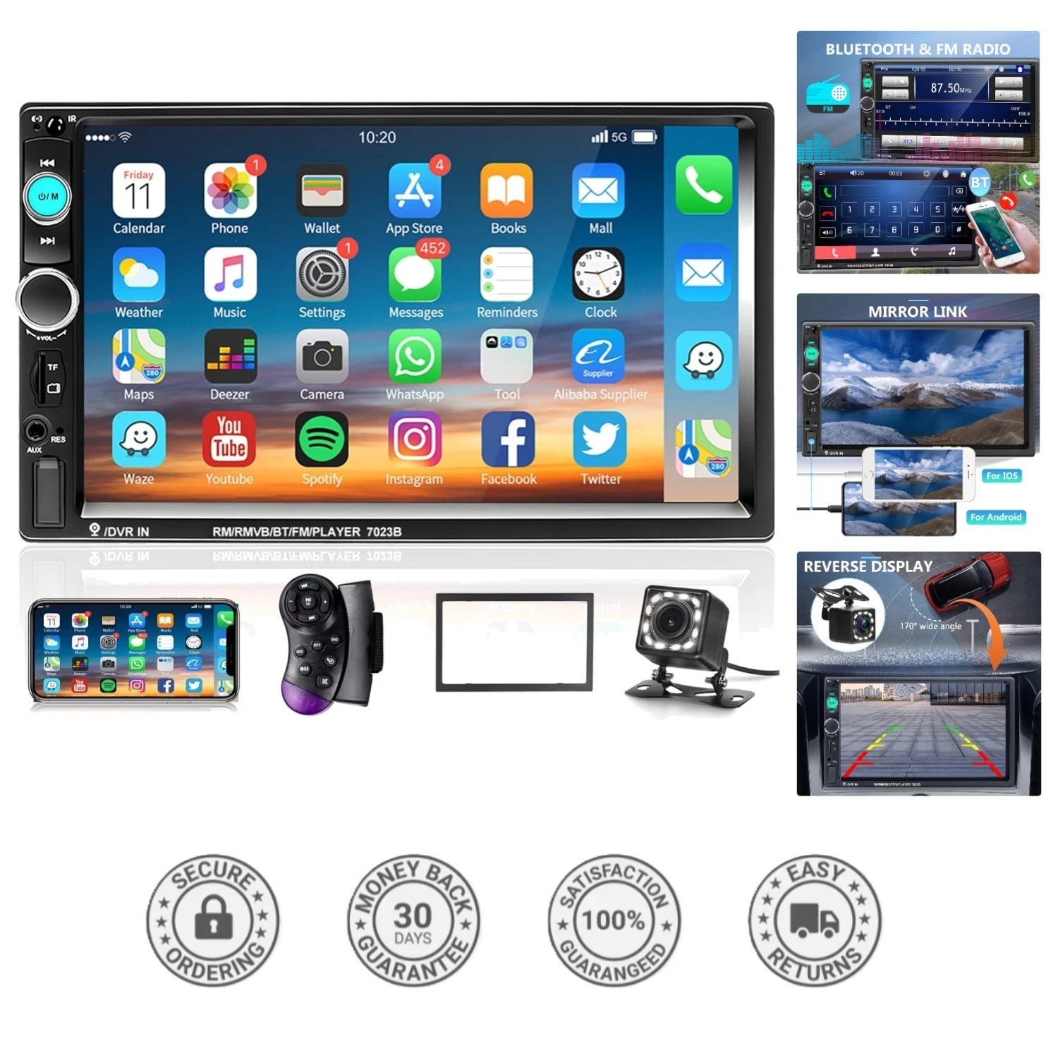 Advanced 7-Inch Car Radio with Bluetooth, USB, AUX & Night Vision Backup Camera