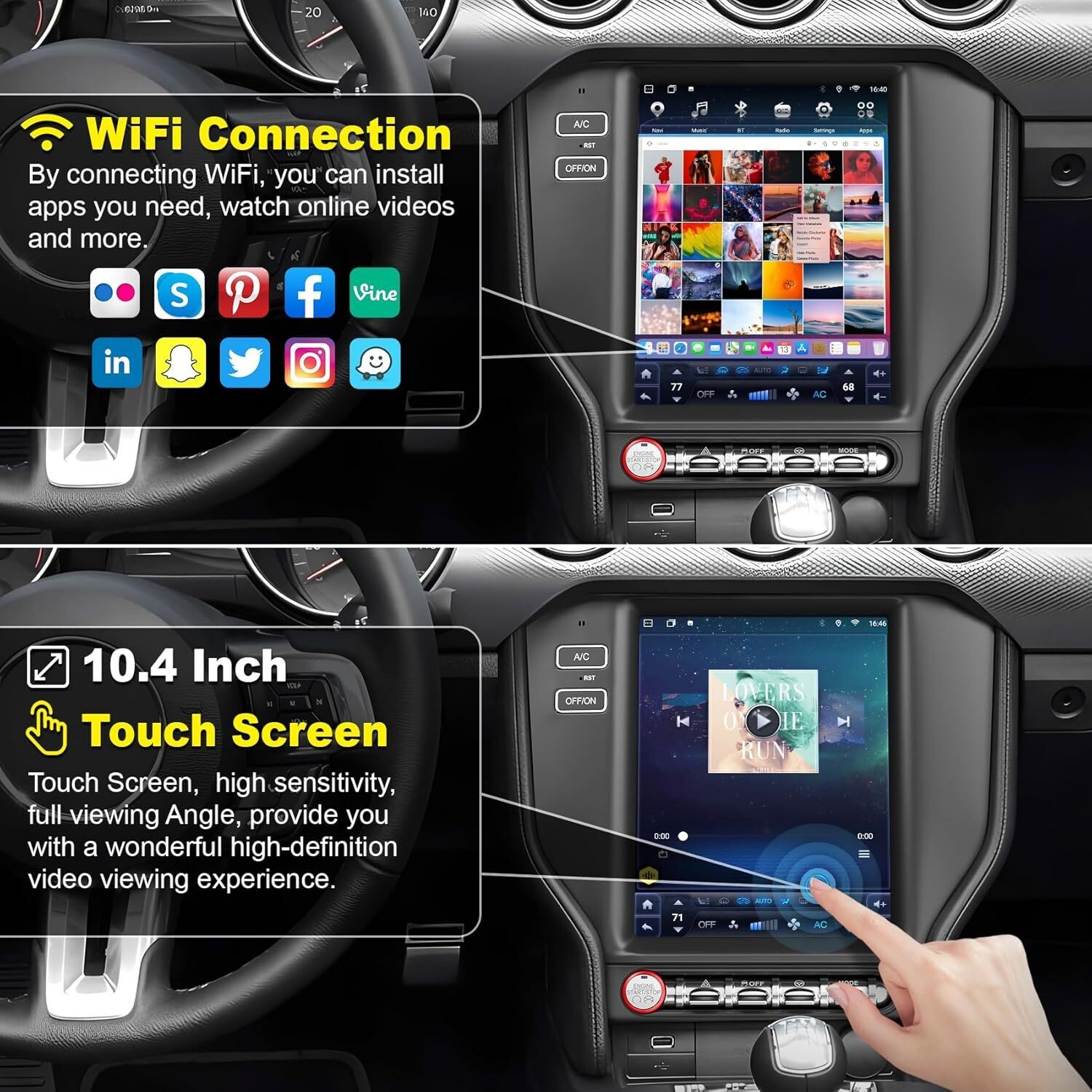10.4″For Ford Mustang 2015-2022 Android Car Radio Stereo GPS Navi Carplay 6+128G
