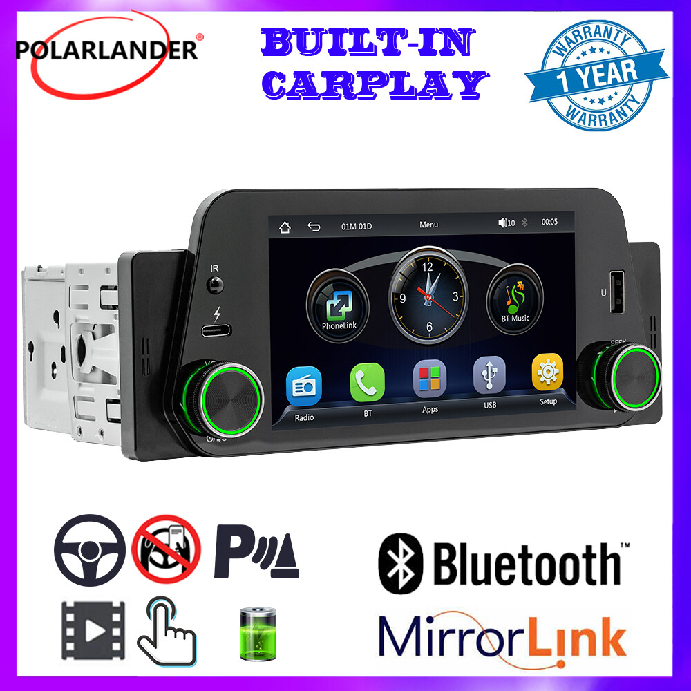 Single 1Din 5″ Car Bluetooth Radio with CarPlay Android Auto Mirror Touch Screen