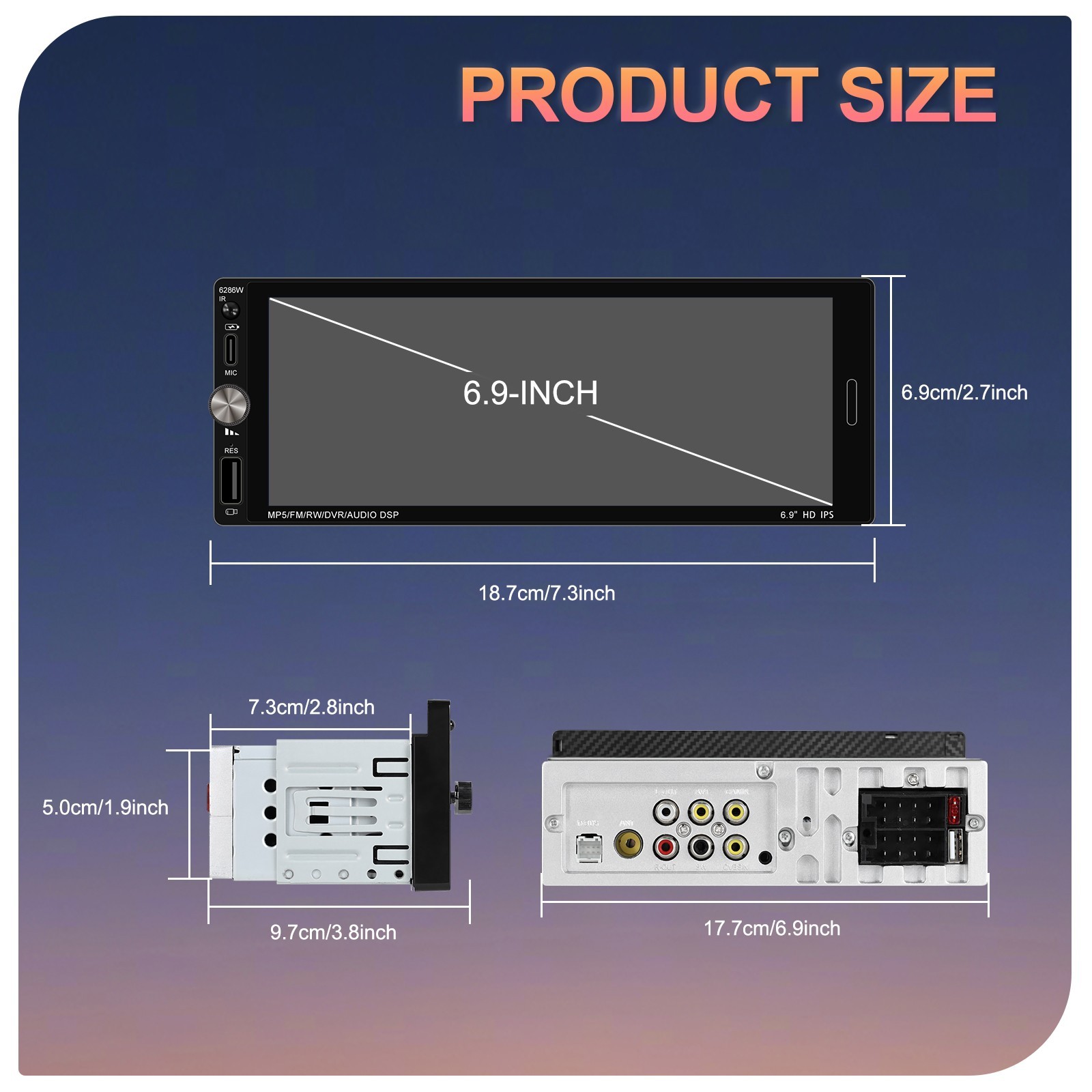 Single 1 Din Car Stereo Wireless CarPlay 6.8″ Touchscreen Bluetooth Radio FM USB