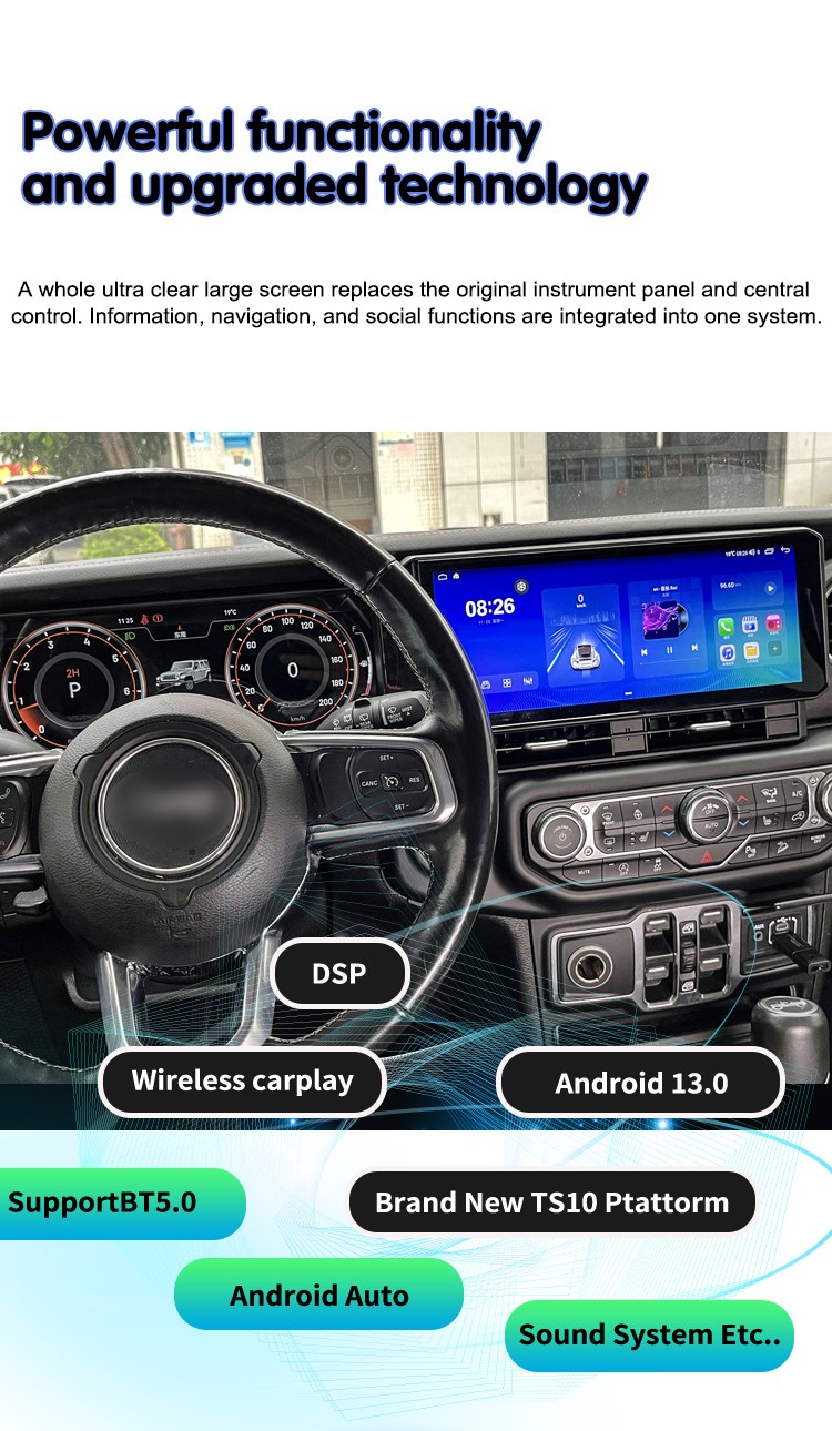 For 2018-2023 Jeep Wrangler JL Gladiator Dual Screen Digital Cluster Car Radio
