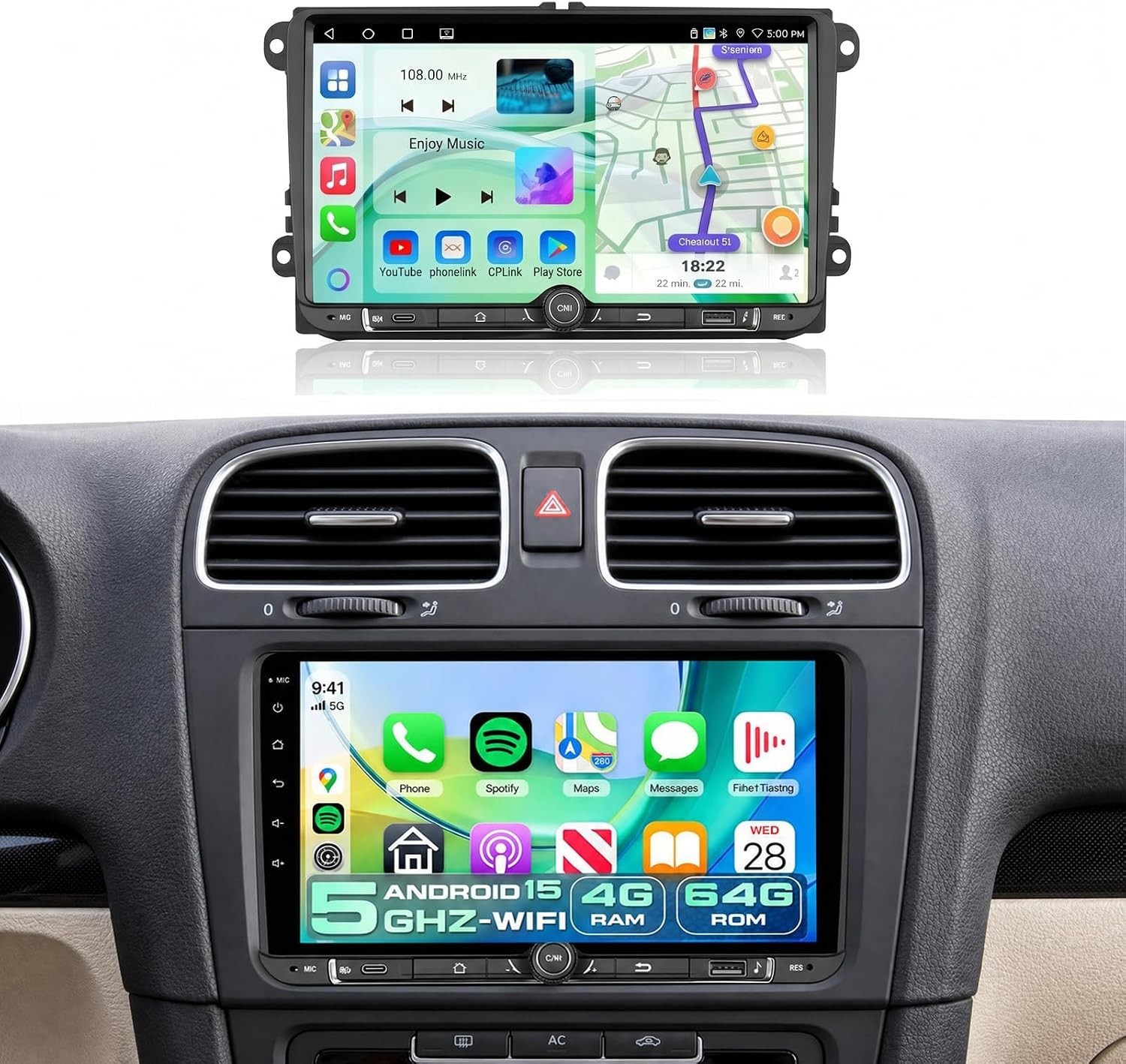 VW Passat Jetta Tiguan Golf Android 15 Car Stereo 4+64G 9″ CarPlay GPS Head Unit