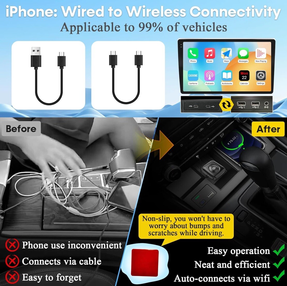 PEMACOM Wireless CarPlay Adapter Fast-Connect For iPhone IOS 9+ Car BRAND NEW