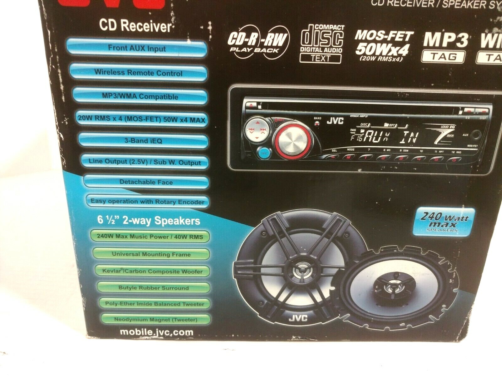 NOS JVC KD-PKR200 CD Car Receiver w/ Remote And Pair of 240W 6.5″ Speakers