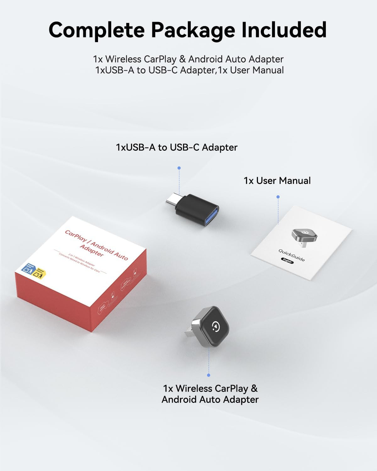 2026 2-In-1 Wireless Carplay & Android Auto Adapter, Ultra Mini Dongle Converts