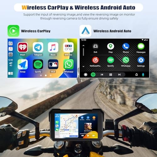 CarPlay Screen for Motorcycle,Portable Wireless Carplay/Android Auto for