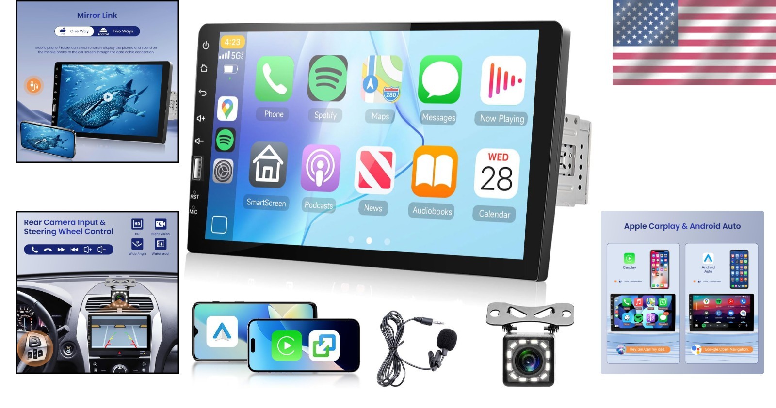 9-Inch Touchscreen Car Stereo with CarPlay & Android Auto – Bluetooth 5.0