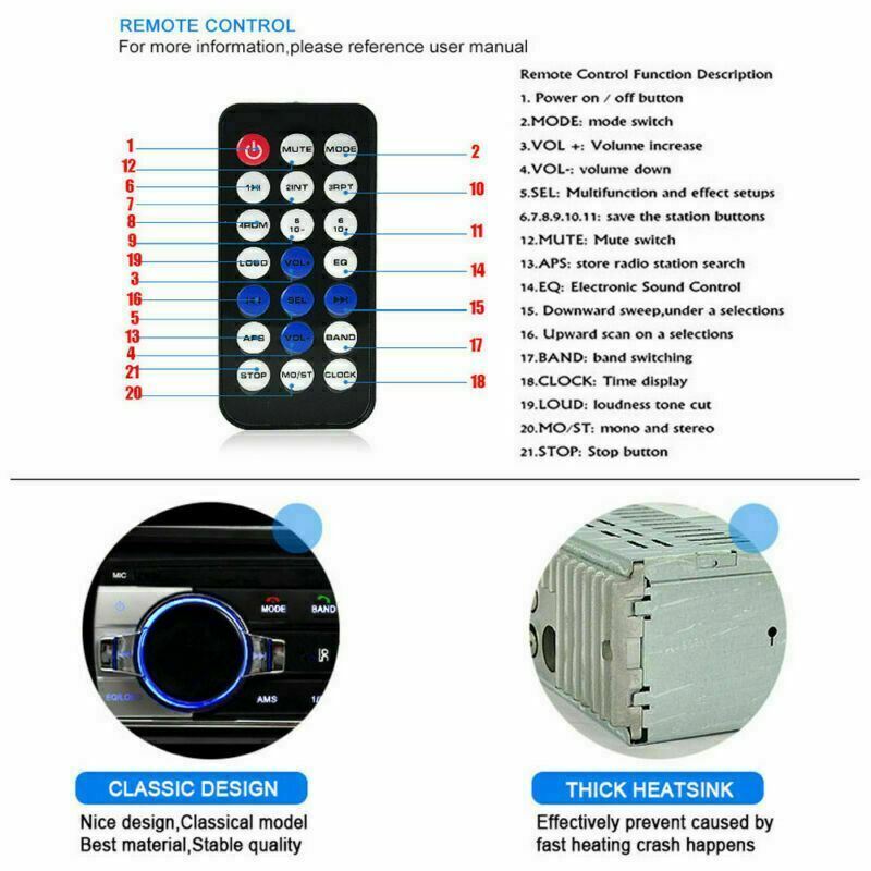 Vintage Car FM Radio MP3 Player Bluetooth USB Classic Stereo Audio Receiver US